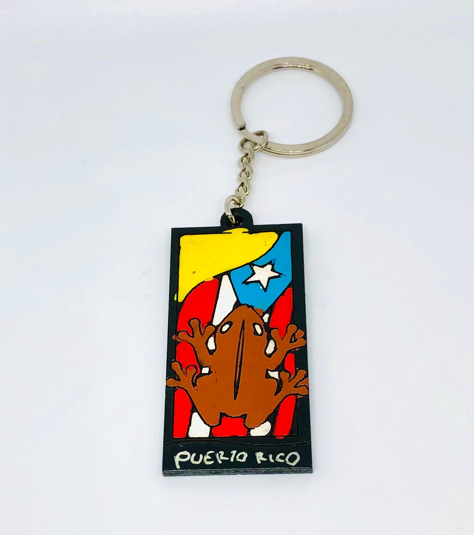 Llavero con coquí y bandera de Puerto Rico