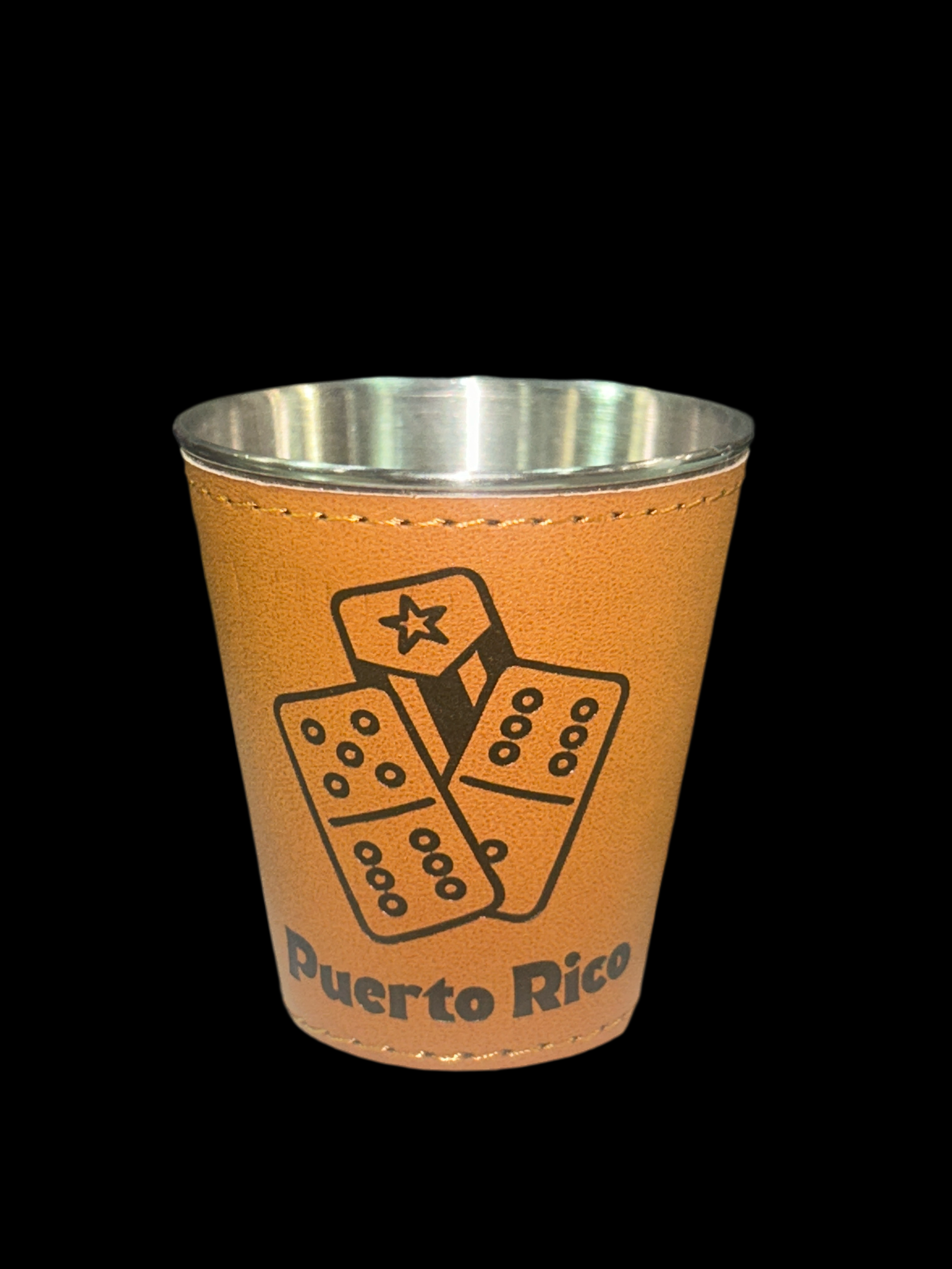 SHOT GLASS METAL Y CUERO - DOMINOES DE PUERTO RICO