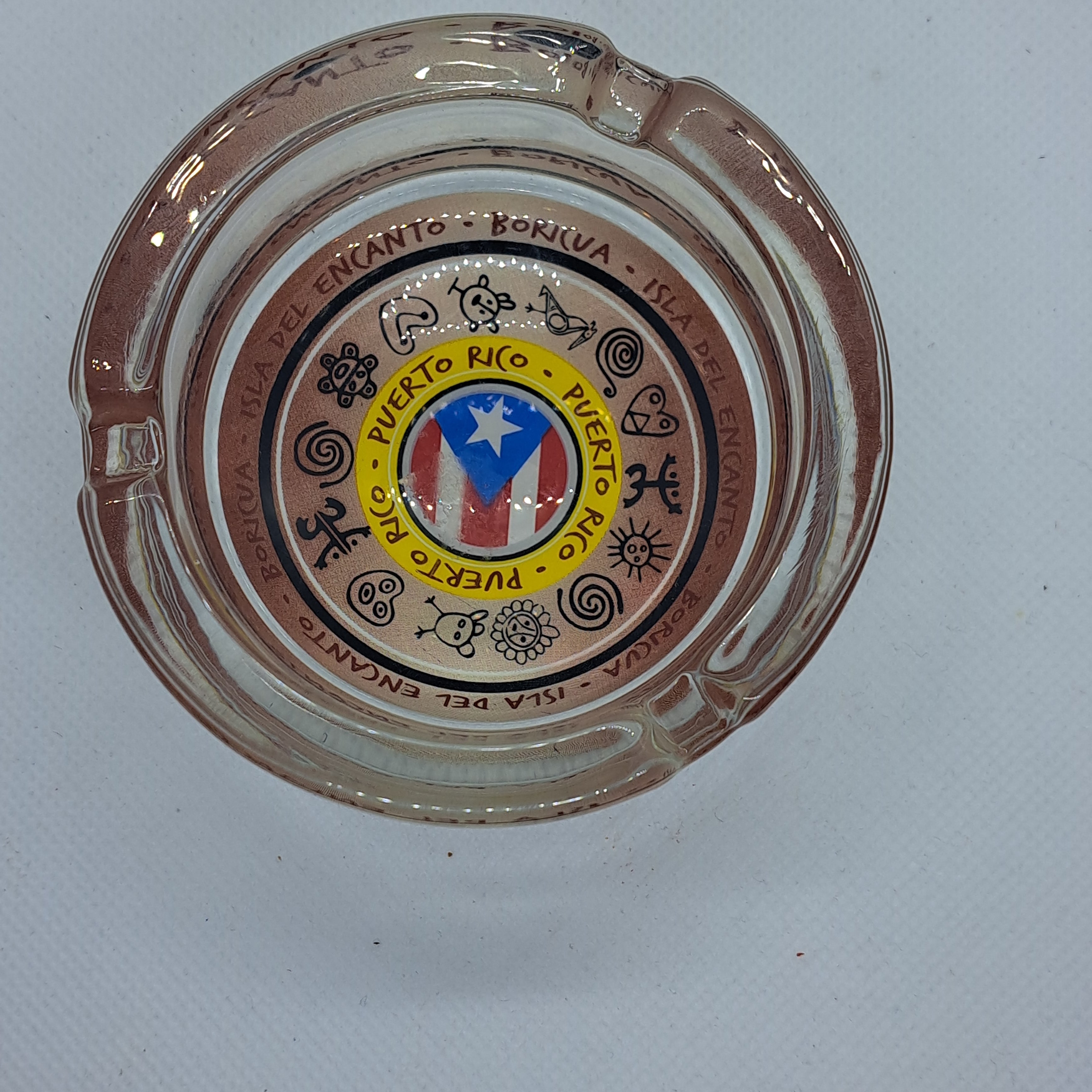 PUERTO RICO ASHTRAY WITH FLAG AND TAINOS SYMBOLS- CENICERO SIMBOLOS TAINOS Y BANDERA DE PUERTO RICO