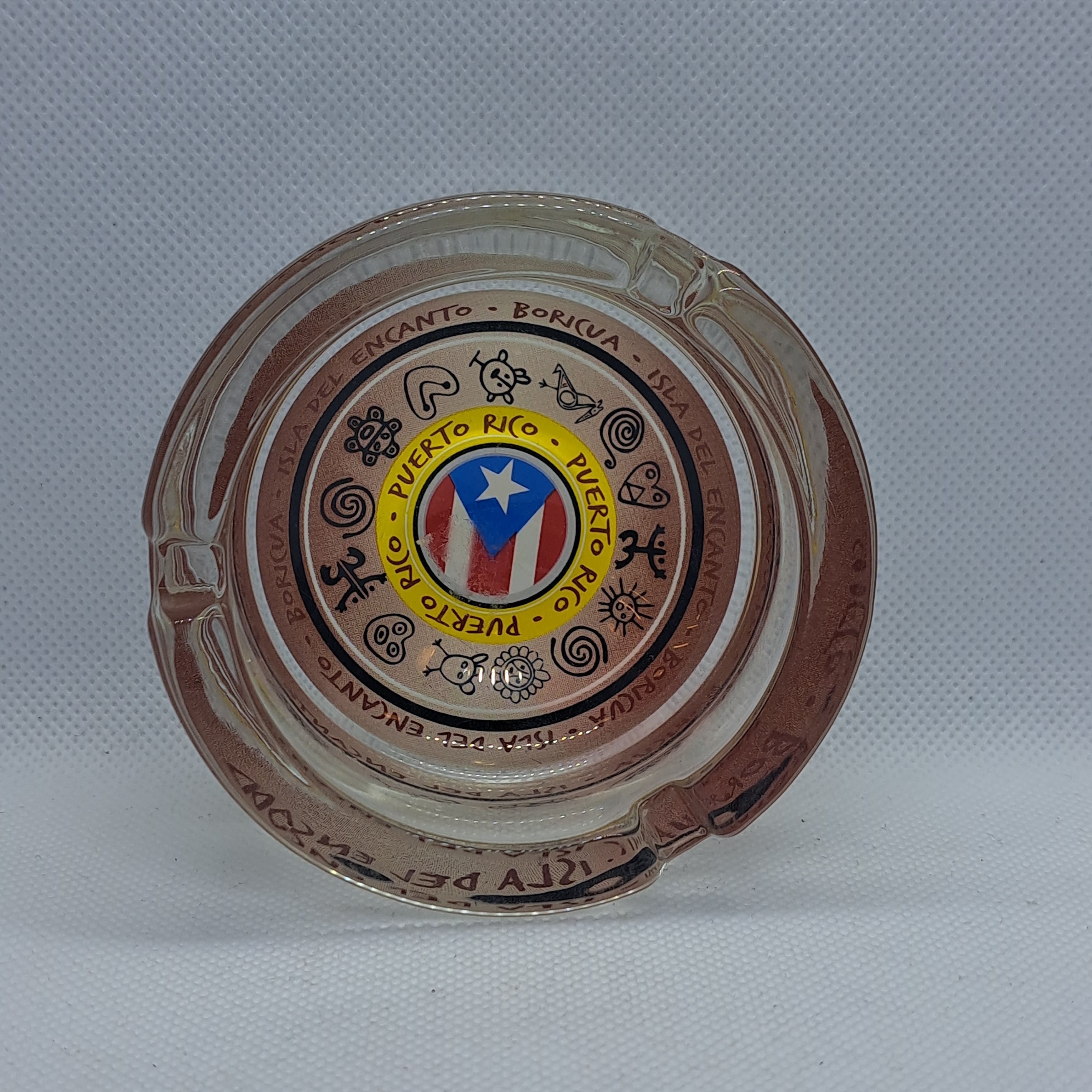 PUERTO RICO ASHTRAY WITH FLAG AND TAINOS SYMBOLS- CENICERO SIMBOLOS TAINOS Y BANDERA DE PUERTO RICO