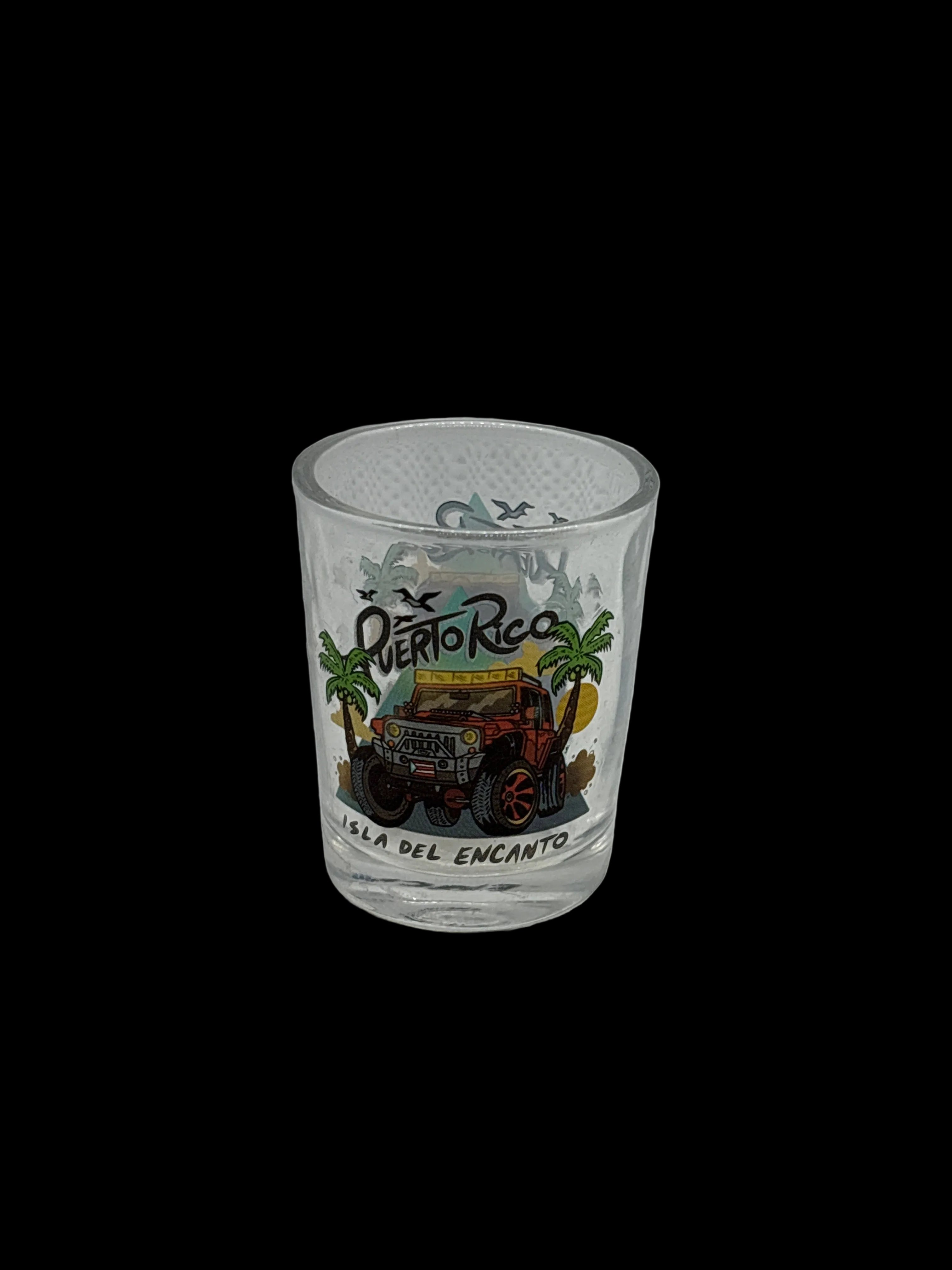 CLEAR MINI SHOT GLASS PUERTO RICO JEEP