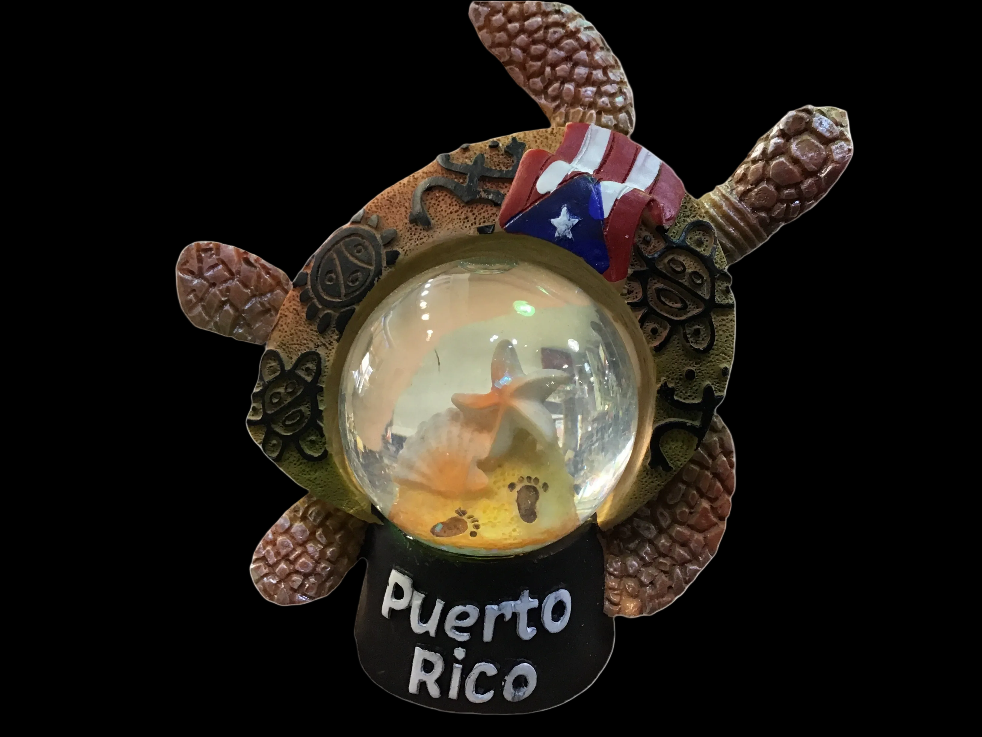 TORTUGA WATER BALL WITH TAINO SYMBOLS AND PUERTO RICO FLAG - BOLA DE AGUA EN FORMA DE TORTUGA CON SIMBOLOS TAINOS Y BANDERA DE PUERTO RICO