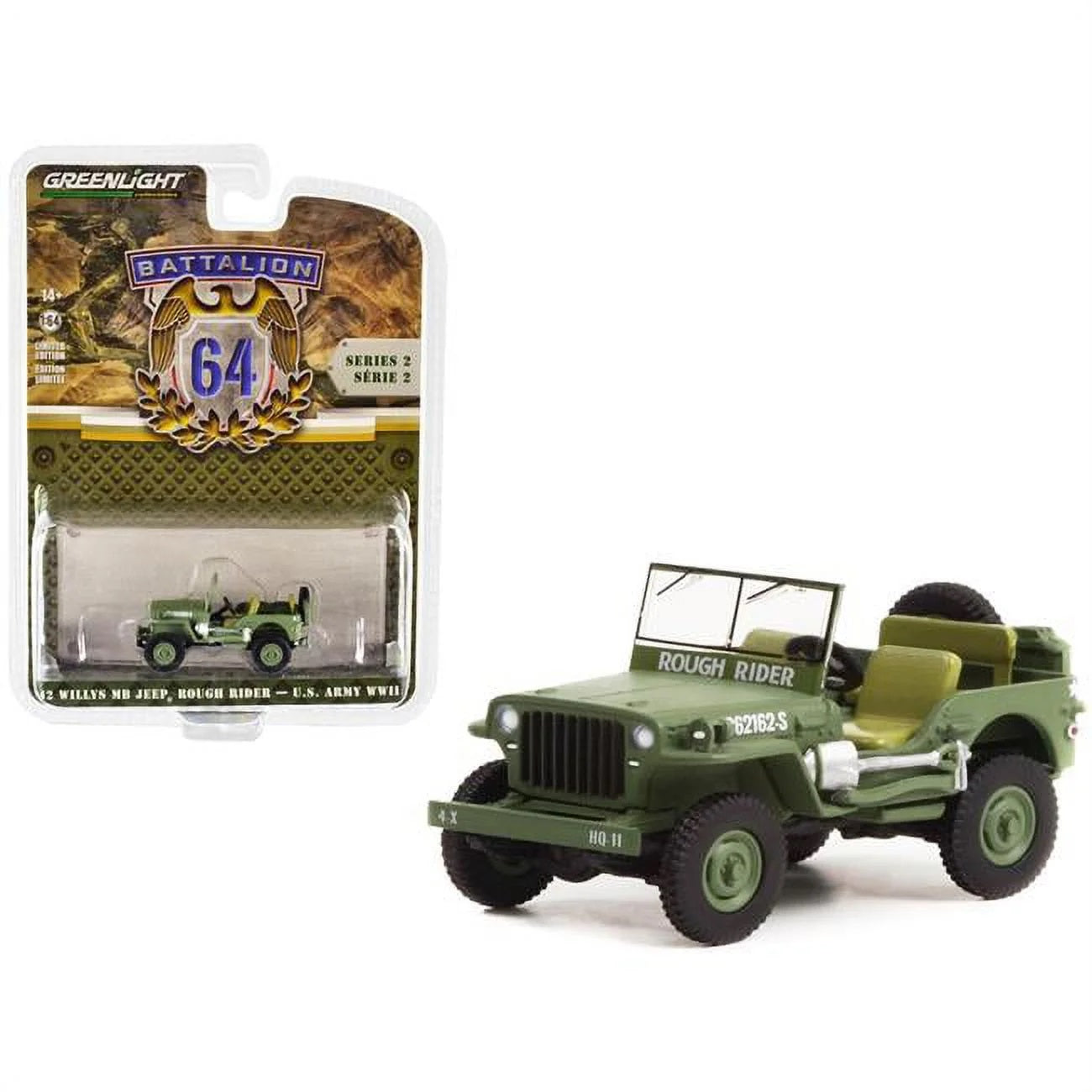 1/64 1942 WILLYS MB JEEP ROUFH RIDER US ARMY WWII - BATTALION 64