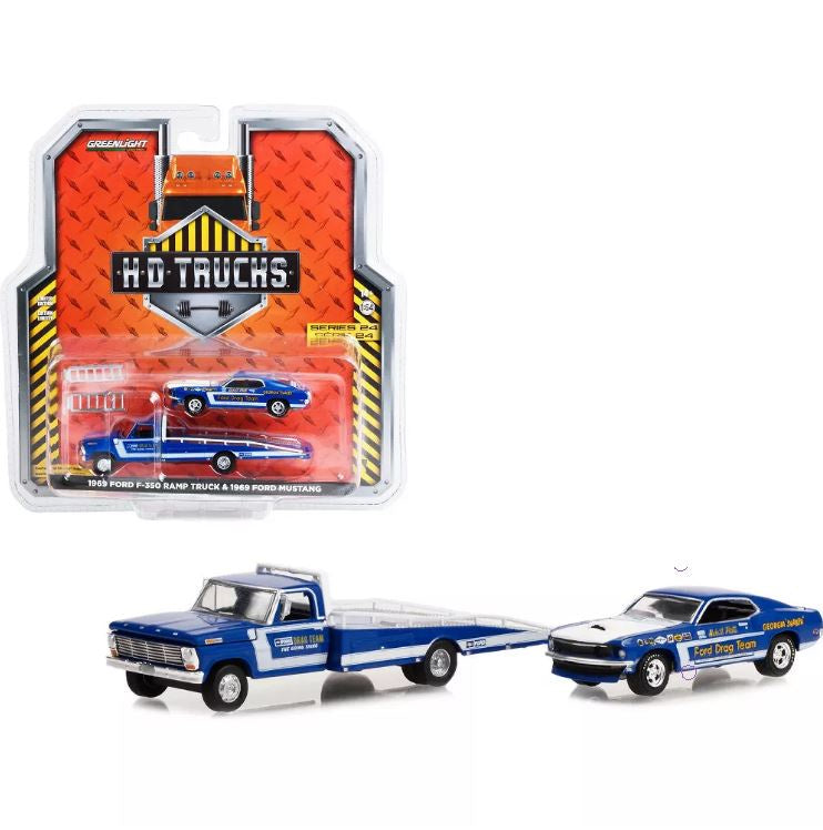 1/64 1969 FORD F-350 RAMP TRUCK & 1969 FORD MUSTANG - H.D TRUCKS