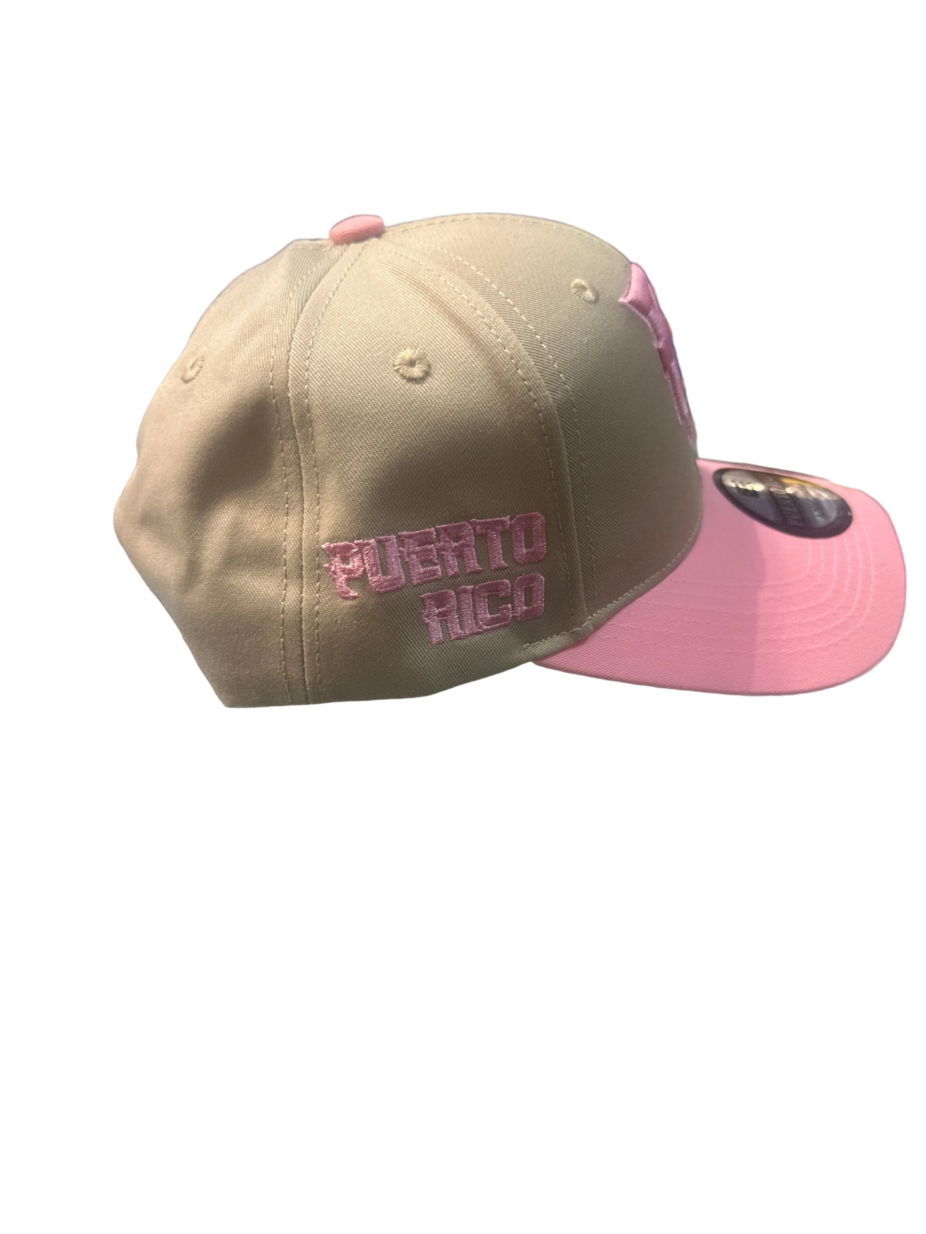 GORRA DE PUERTO RICO - BEIGE CON ROSA