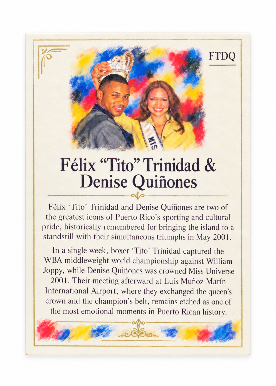 TITO TRINIDAD & DENISE QUIÑONES BOXING TRADING CARD / TARJETA COLECCIONABLE BOXEADOR TITO TRINIDAD DE PUERTO RICO