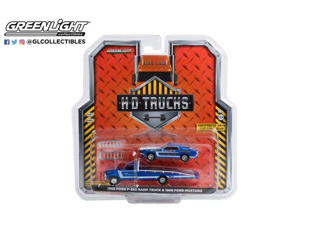1/64 1969 FORD F-350 RAMP TRUCK & 1969 FORD MUSTANG - H.D TRUCKS