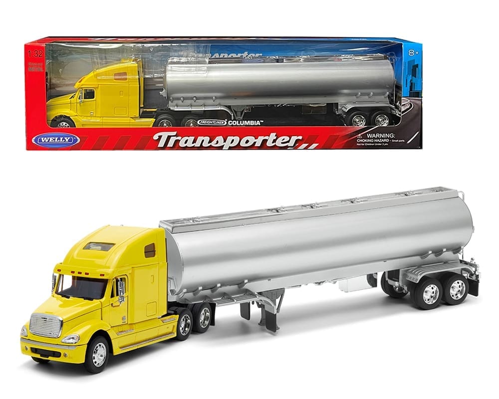 1/32 FREIGHTLINER COLUMBIA YELLOW WITH SILVER TANKER TRANSPORTER