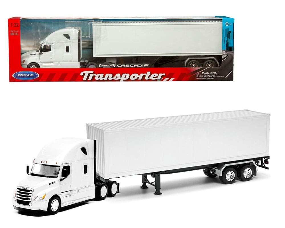 1/32 FREIGHT5LINER CASCADIA CONTAINER WITH WHITE BOX TRAILER TRANSPORTER