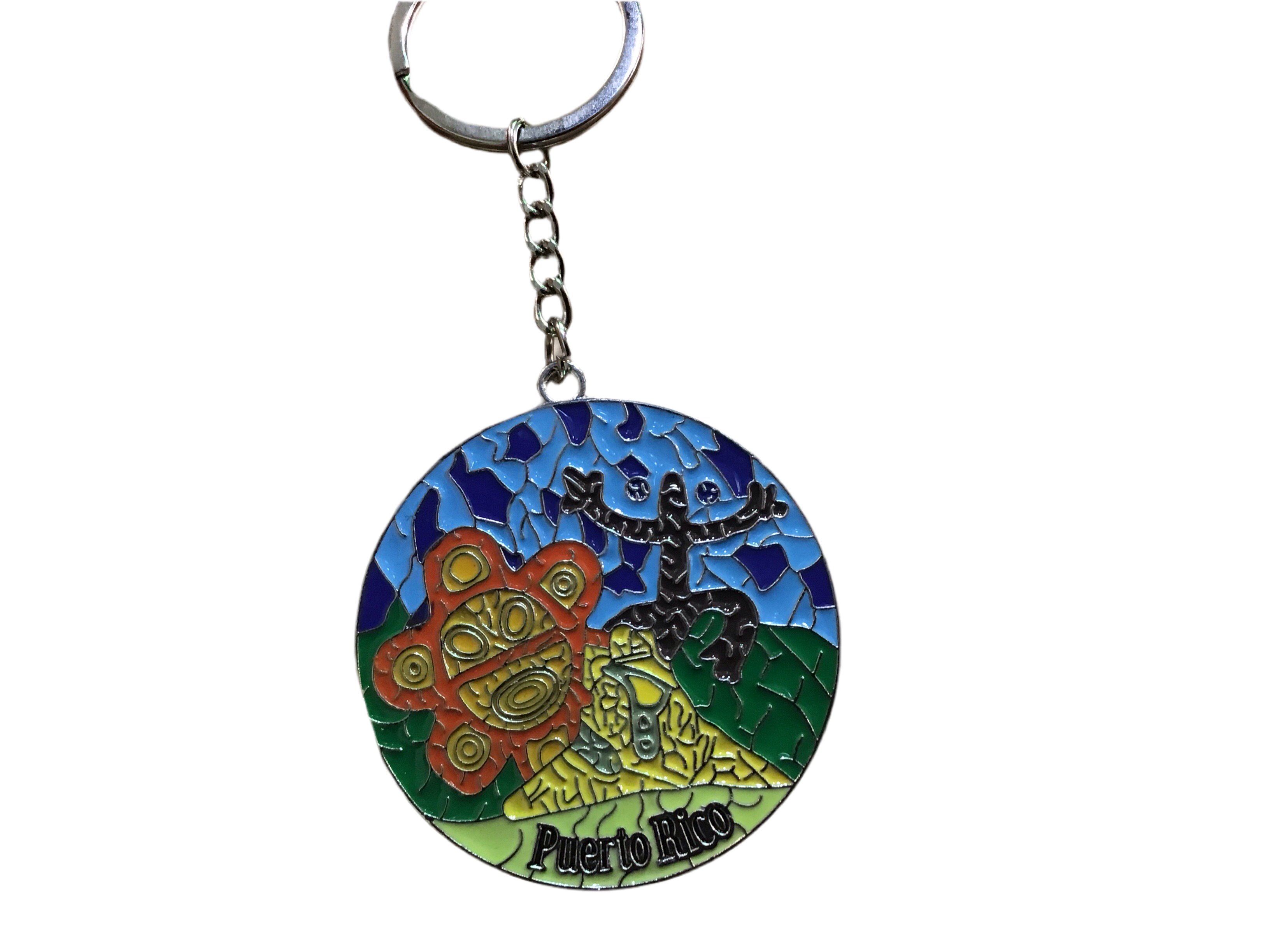 LLAVEROS DE METAL CON DISEÑO EN MOSAICOS DE PUERTO RICO- KEYCHAIN PUERTO RICO MOSAICOS