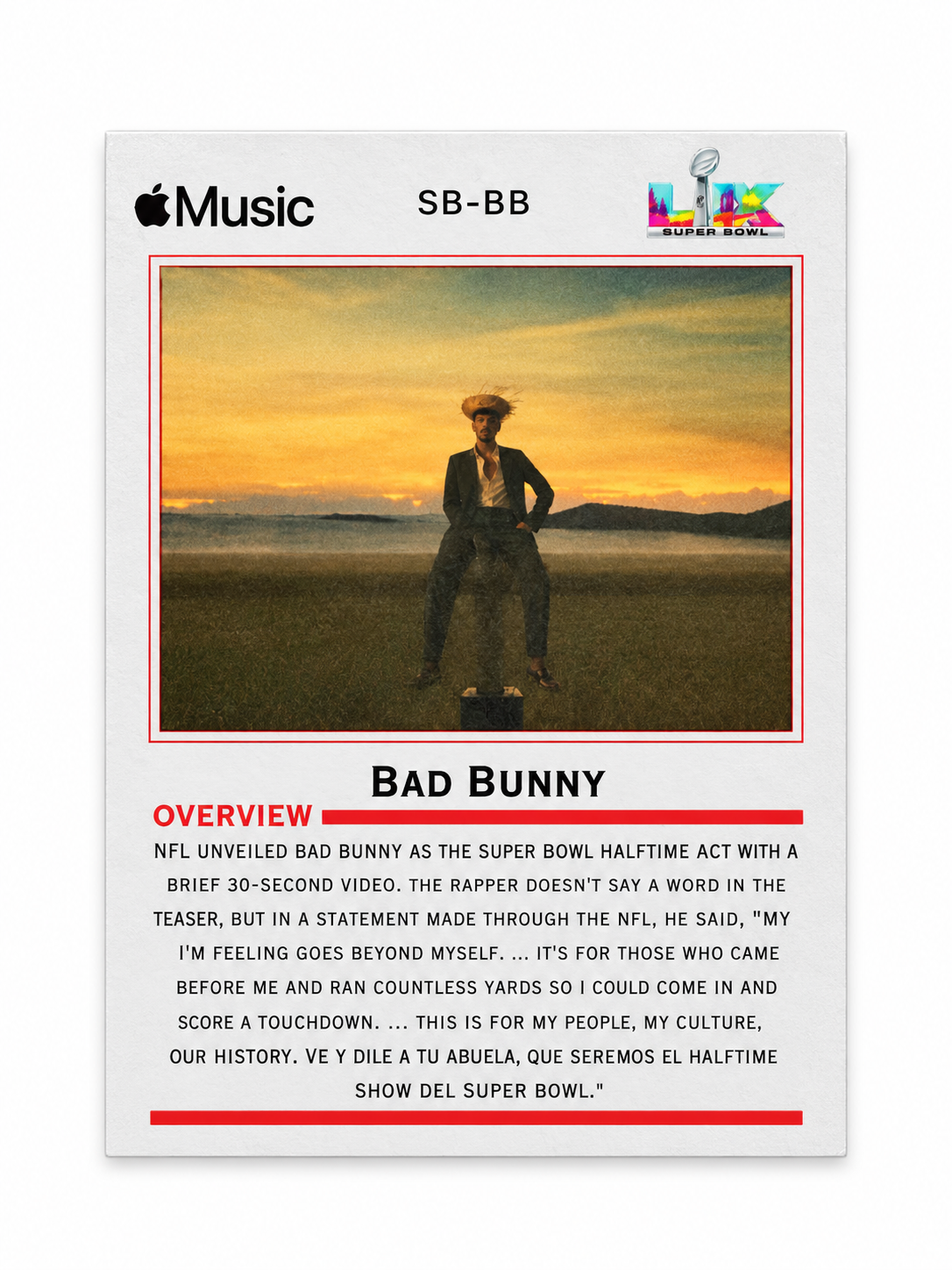 BAD BUNNY TRADING CARD / TARJETA COLECCIONABLE DE BAD BUNNY