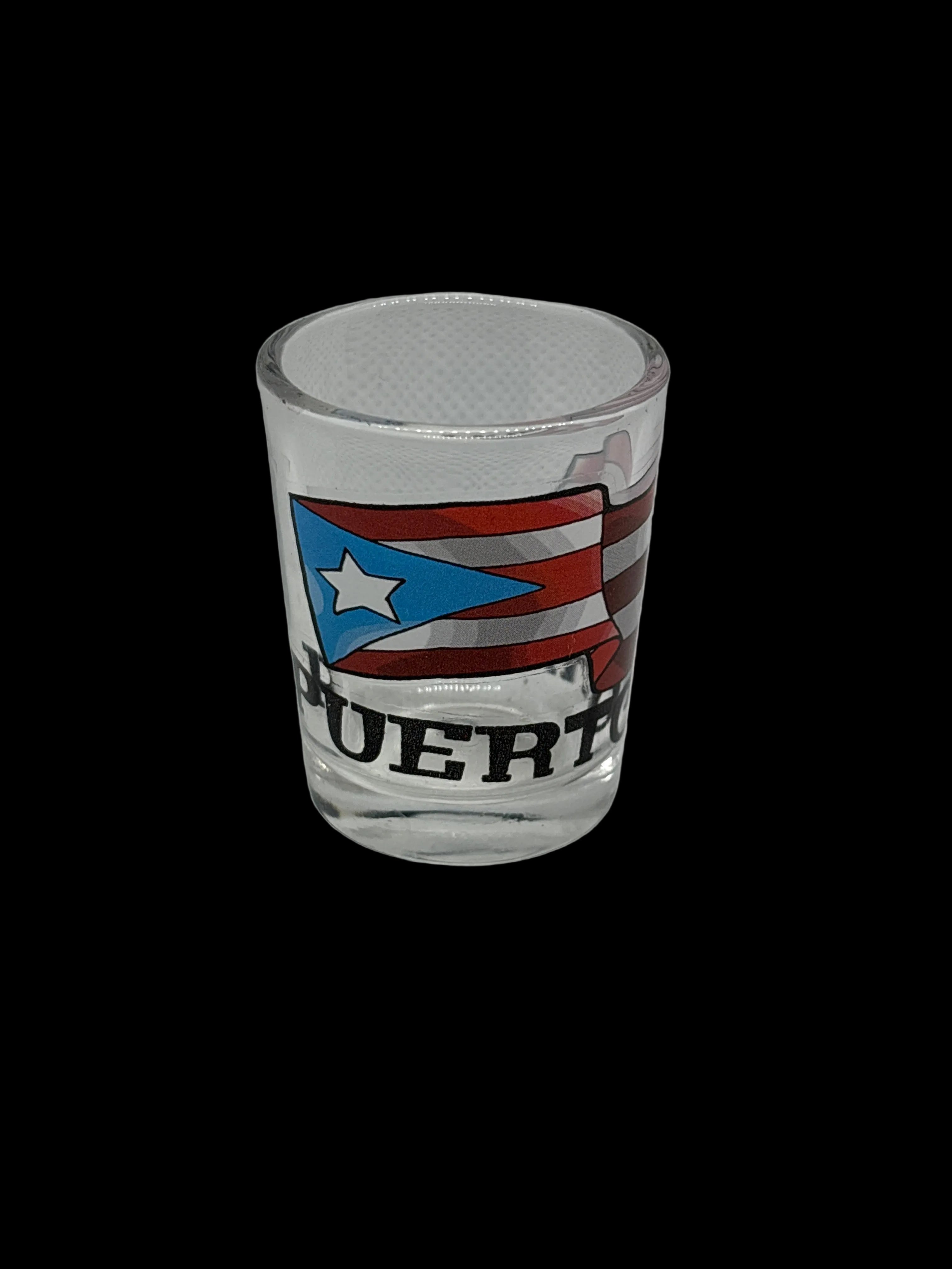 CLEAR MINI SHOT GLASS PUERTO RICO FLAG