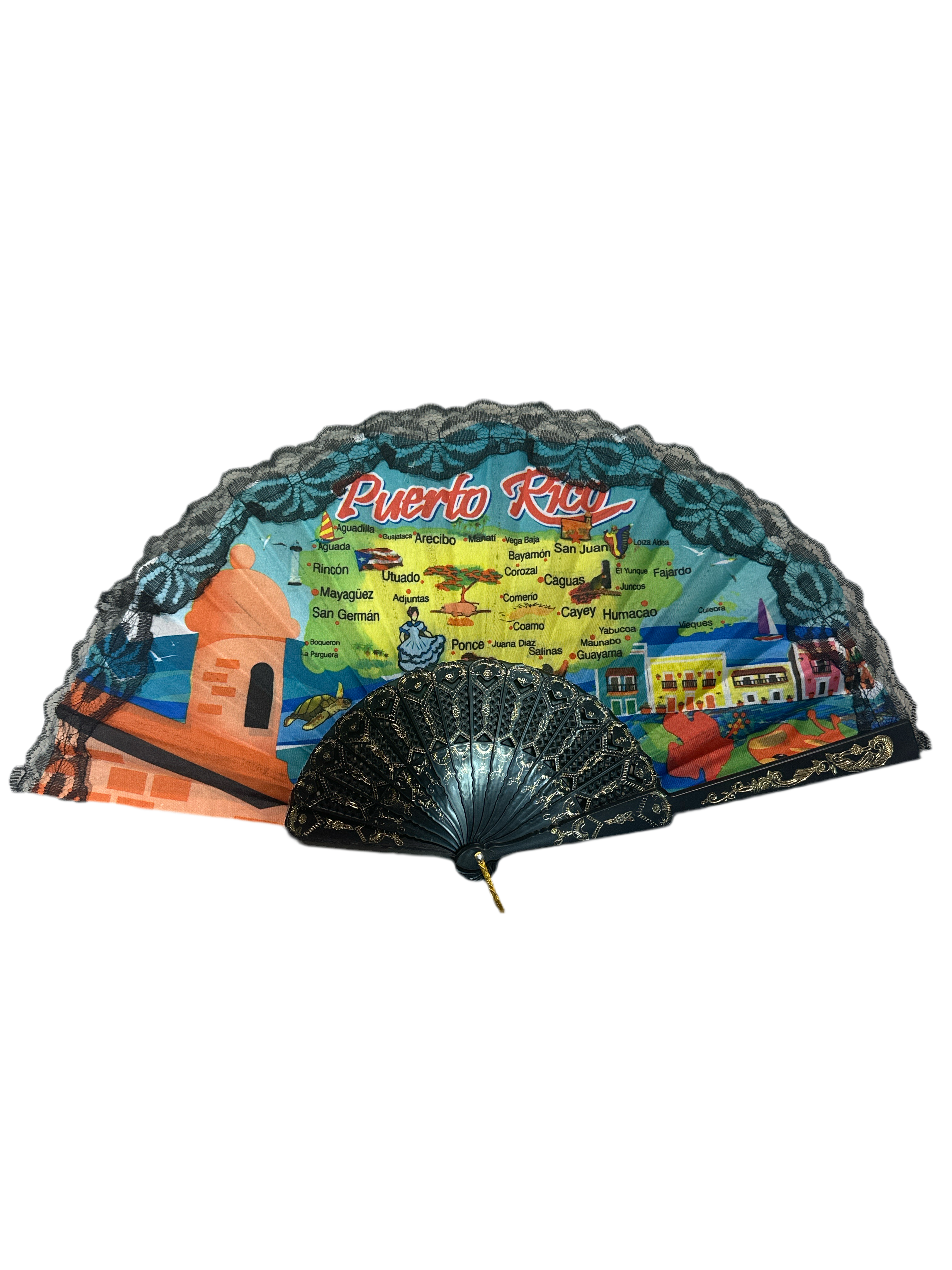 ABANICO DE MANO CON DISEÑO DE PUERTO RICO - PUERTO RICO HAND FAN