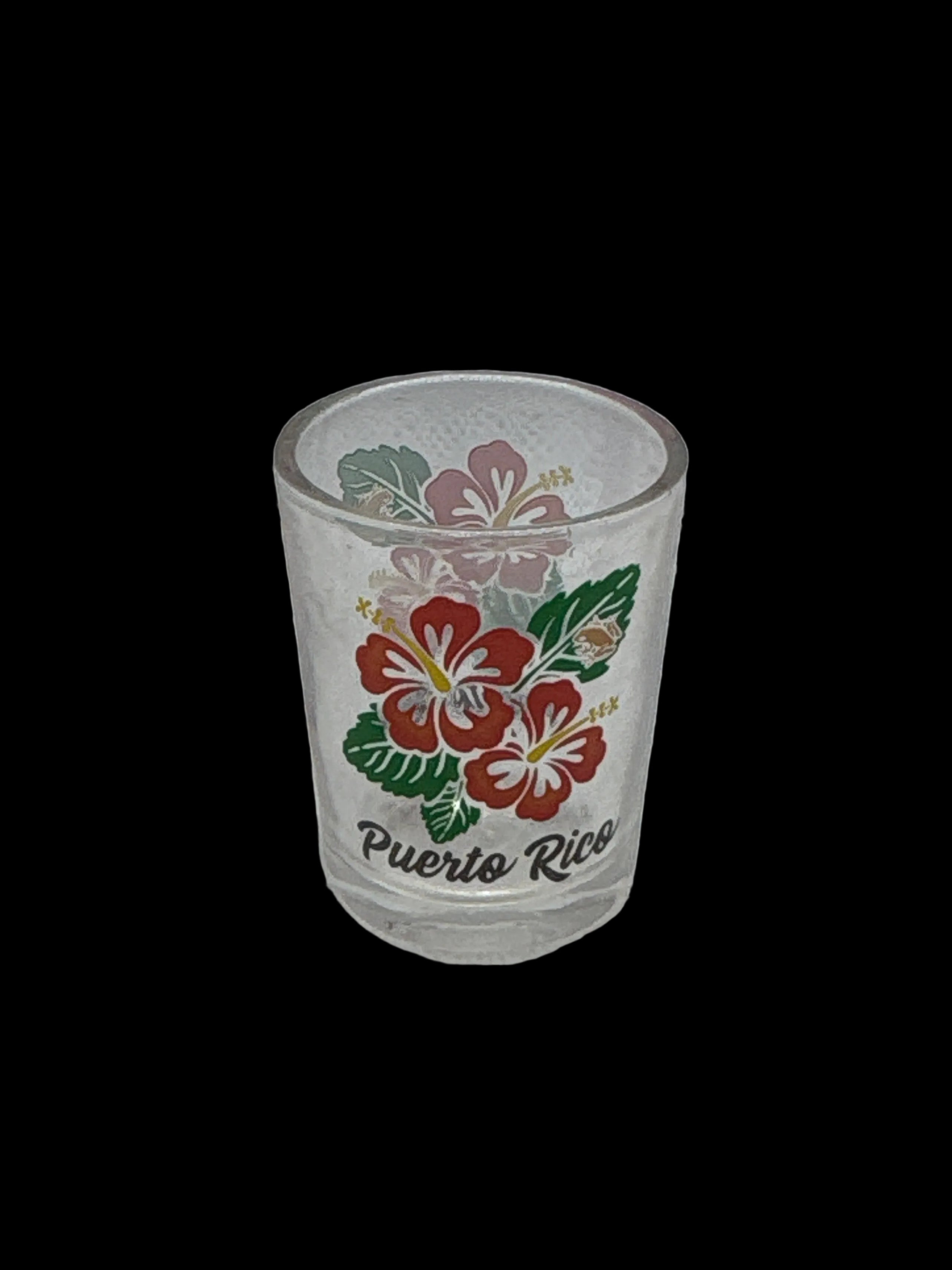 CLEAR MINI SHOT GLASS PUERTO RICO FLOWER AMAPOLA