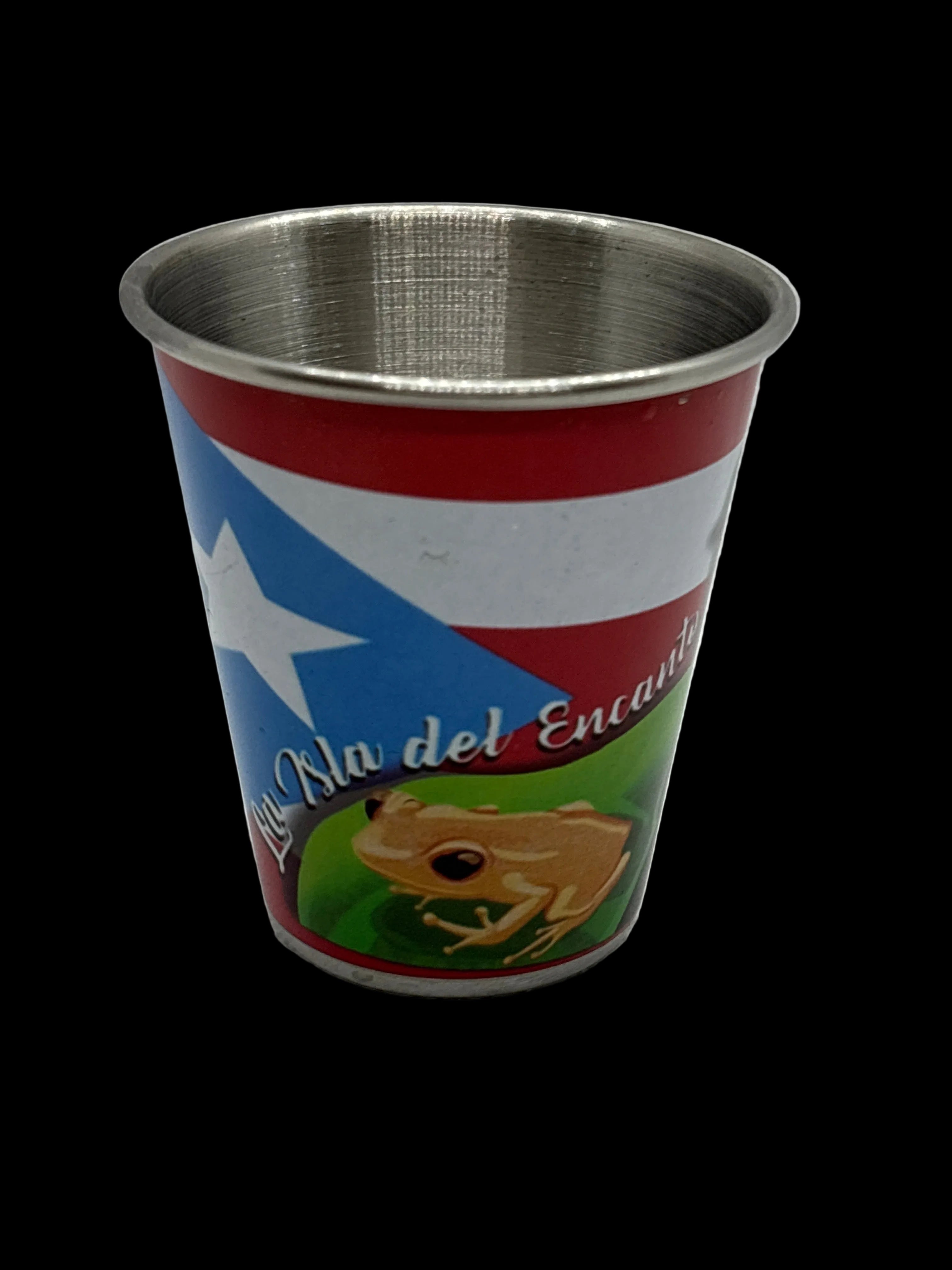 SHOT GLASS PUERTO RICO METAL - BANDERA & COQUI MORRO