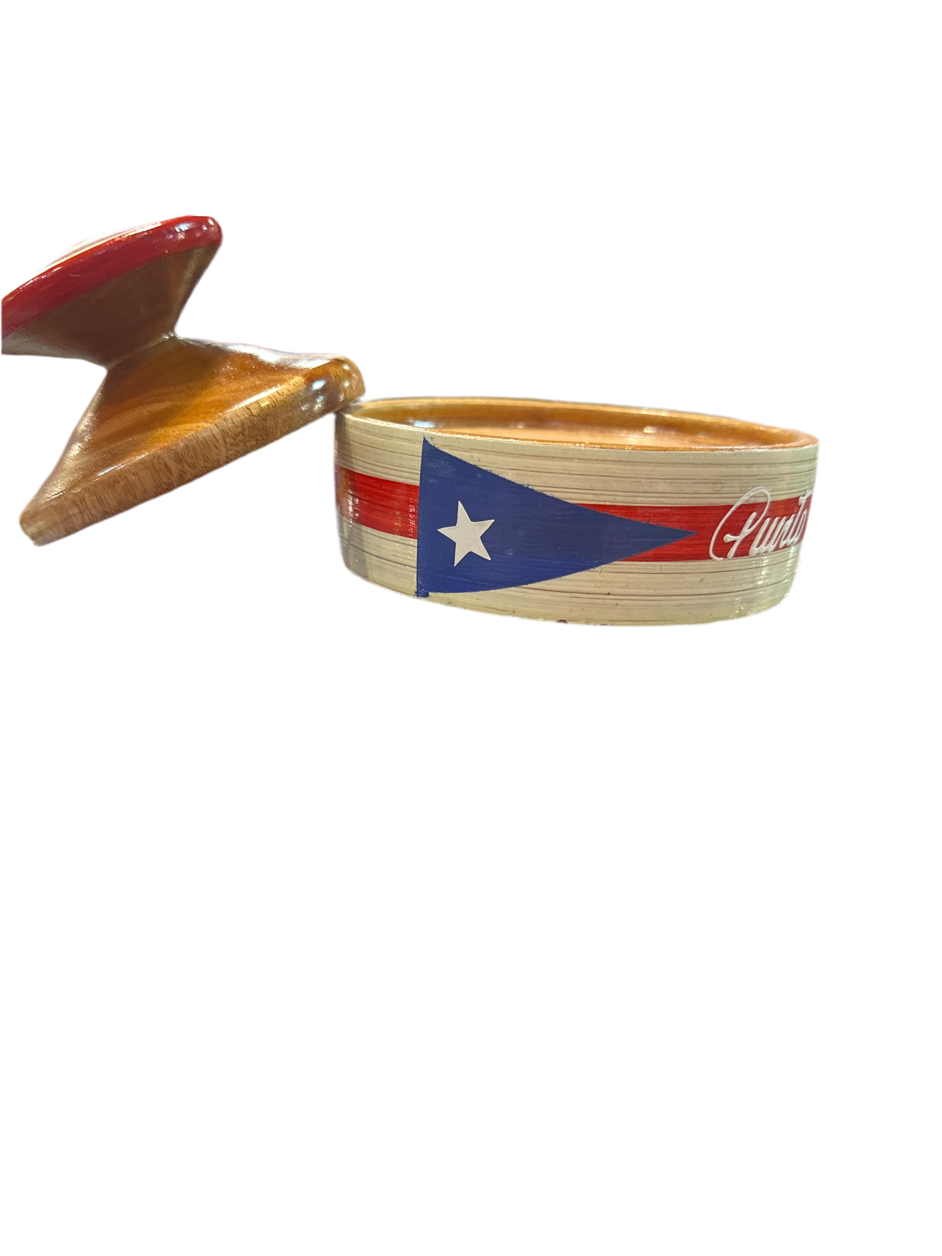 TOSTONERA REDONDA EN MADERA CON BANDERA DE PUERTO RICO