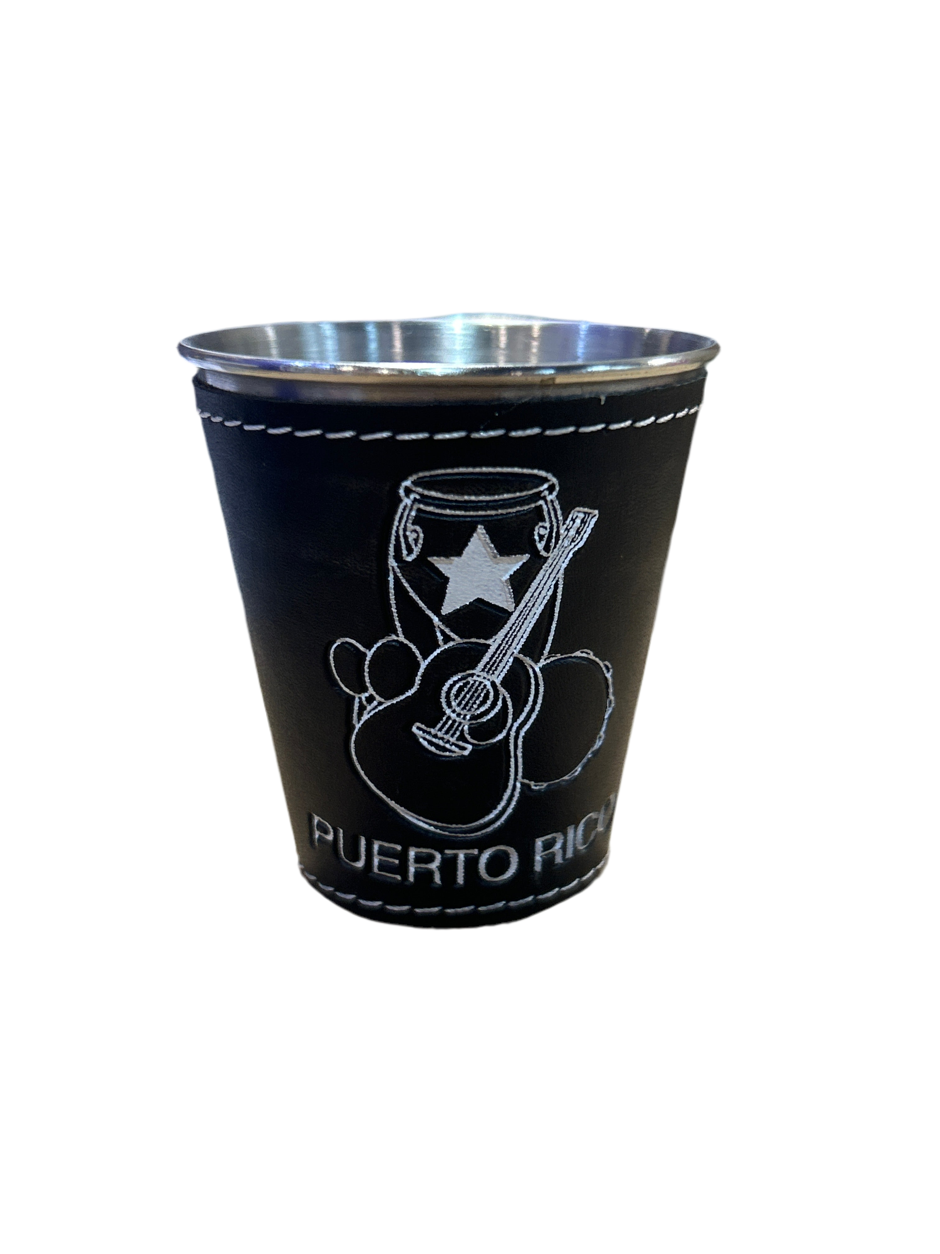 SHOT GLASS METAL Y CUERO - INSTRUMENTOS DE PUERTO RICO