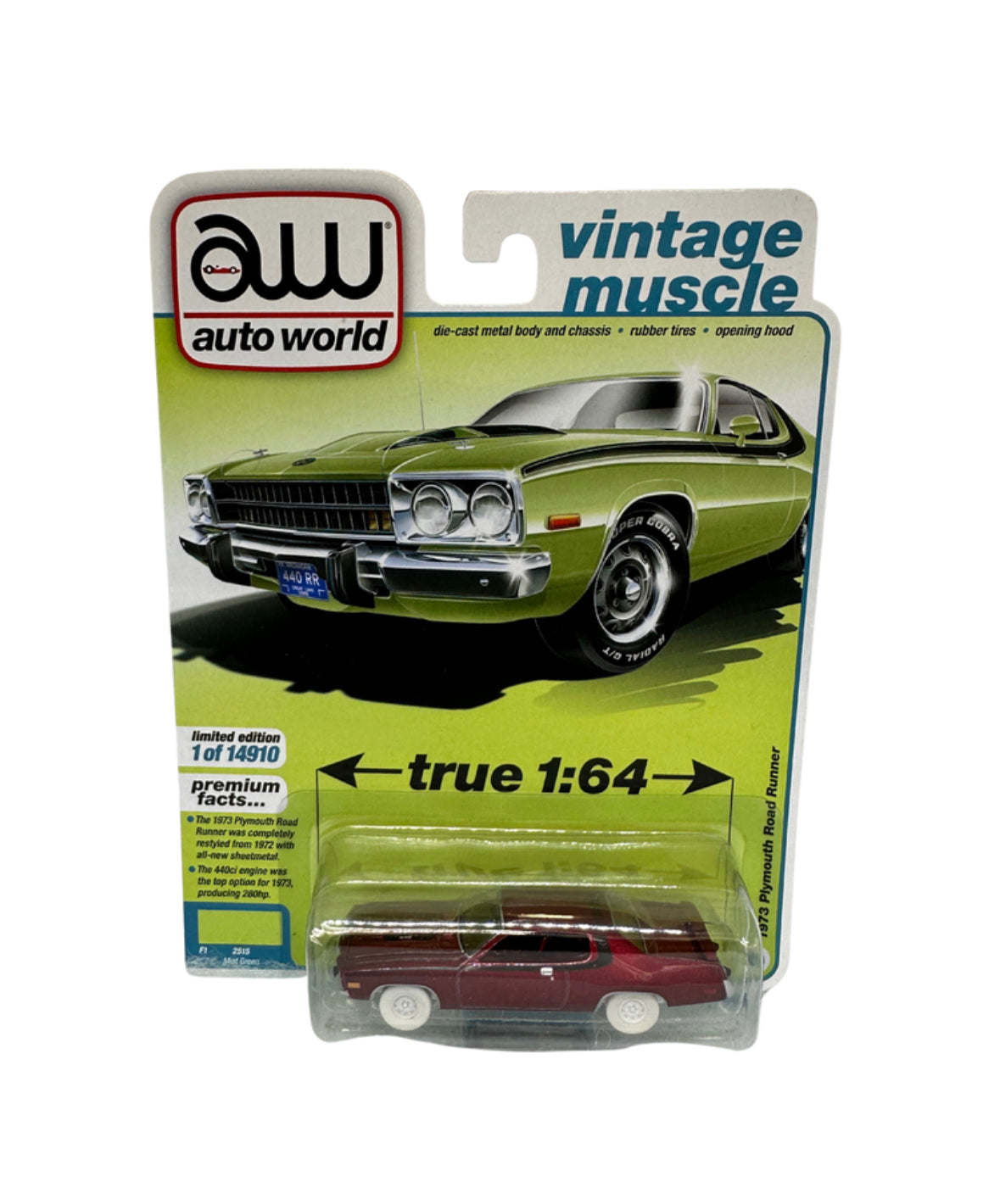 1/64 1973 PLYMOUTH ROAD RUNNER "CHASE" - (CANDY RED COLOR VARIATION)