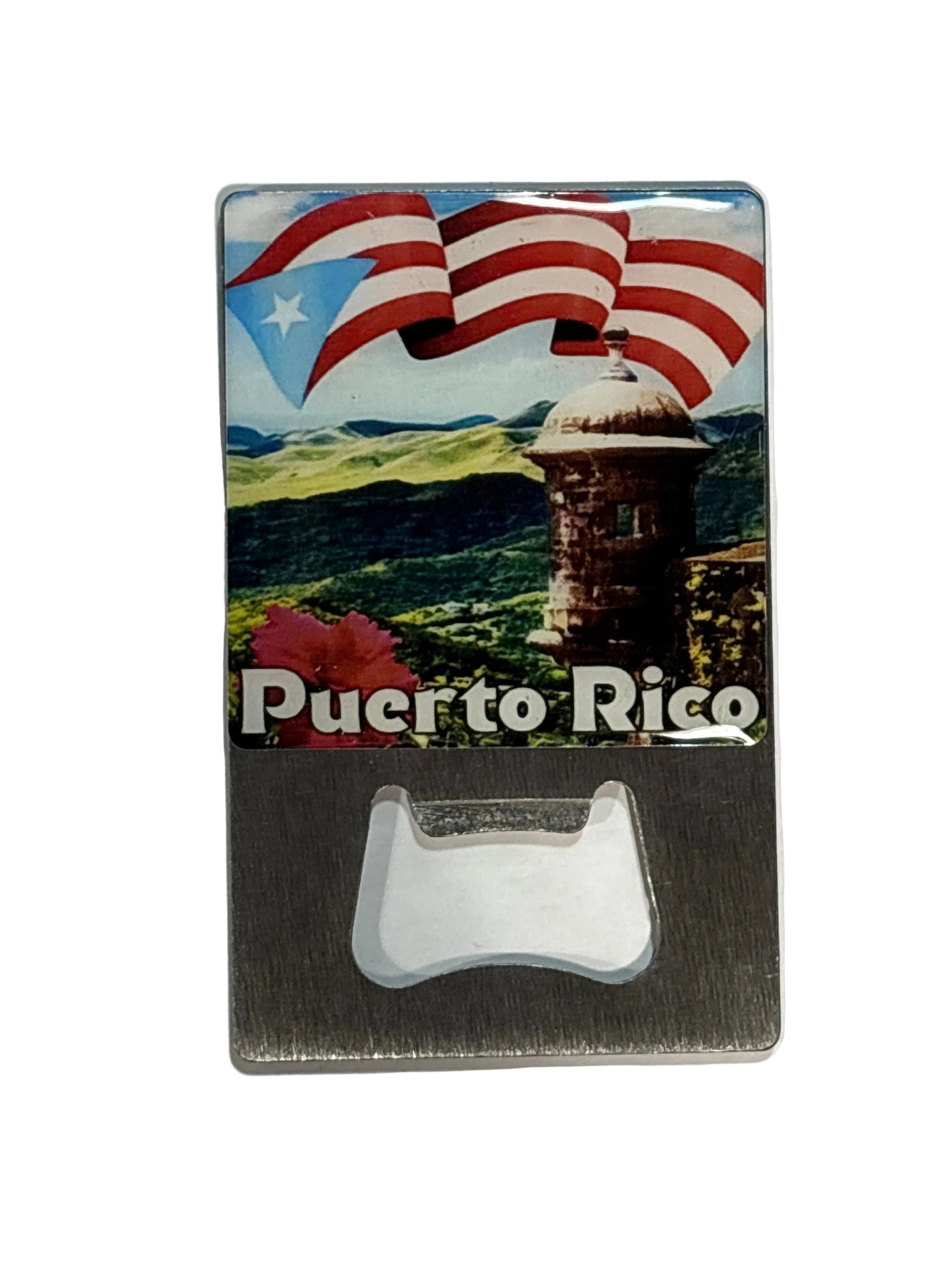 MAGNETO FLAT ABRE BOTELLA PUERTO RICO MONTAÑAS CON GARITA & BANDERA