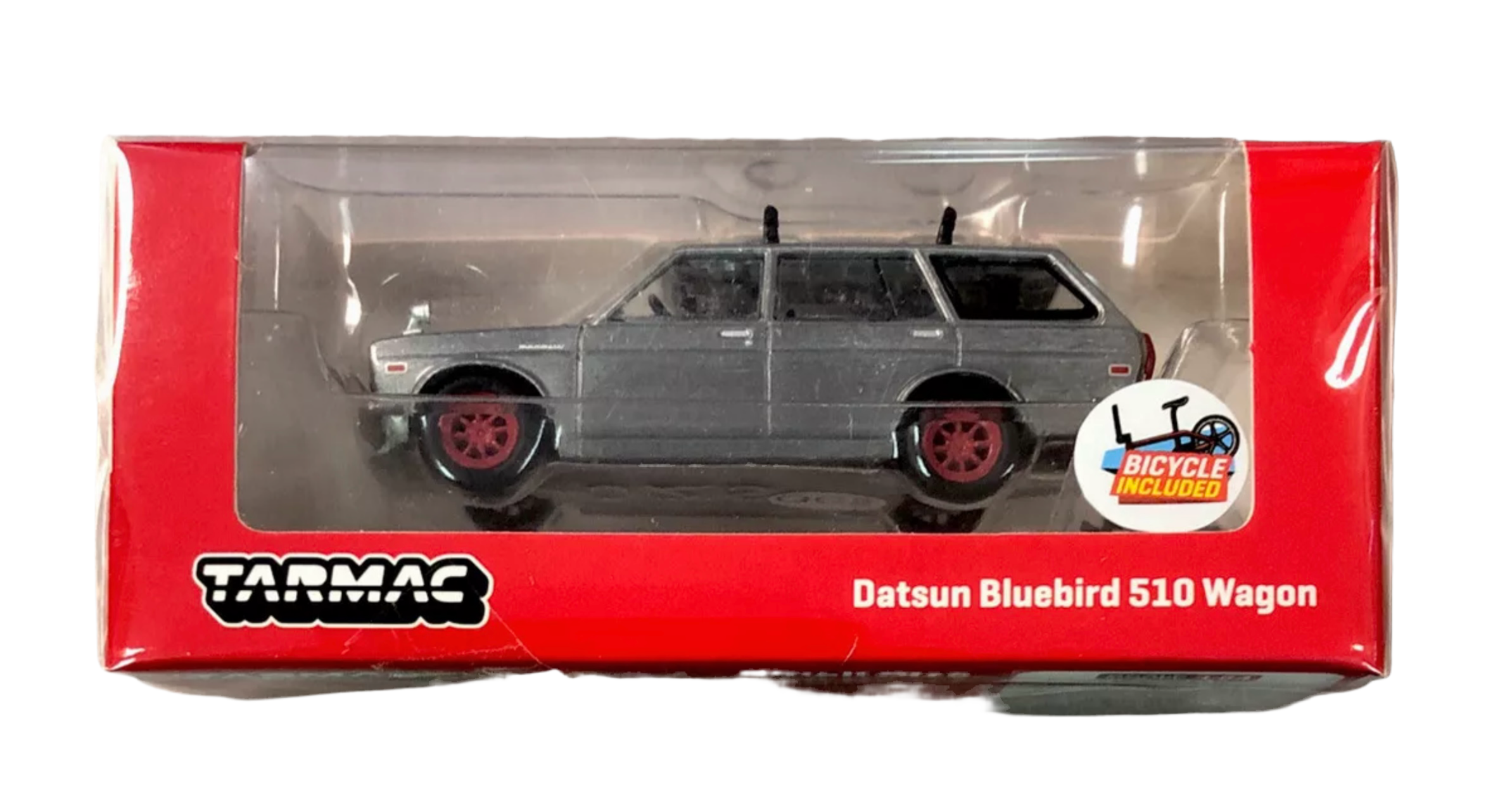 1/64 TARMAC DATSUN BLUEBIRD 510 WAGON “CHASE” (RAW BODY AND RED RIMS VARIATION)
