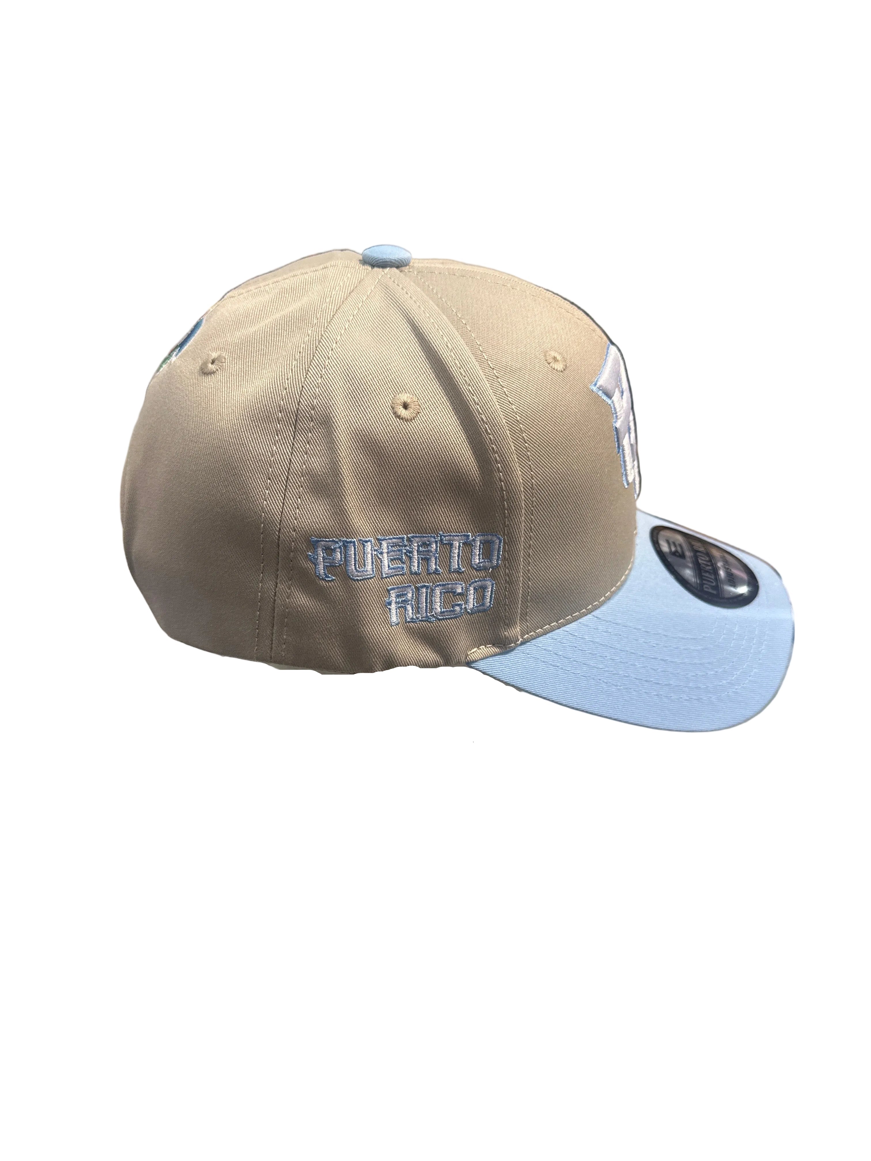 GORRA DE PUERTO RICO -
BEIGE CON AZUL CLARO (BABY BLUE).