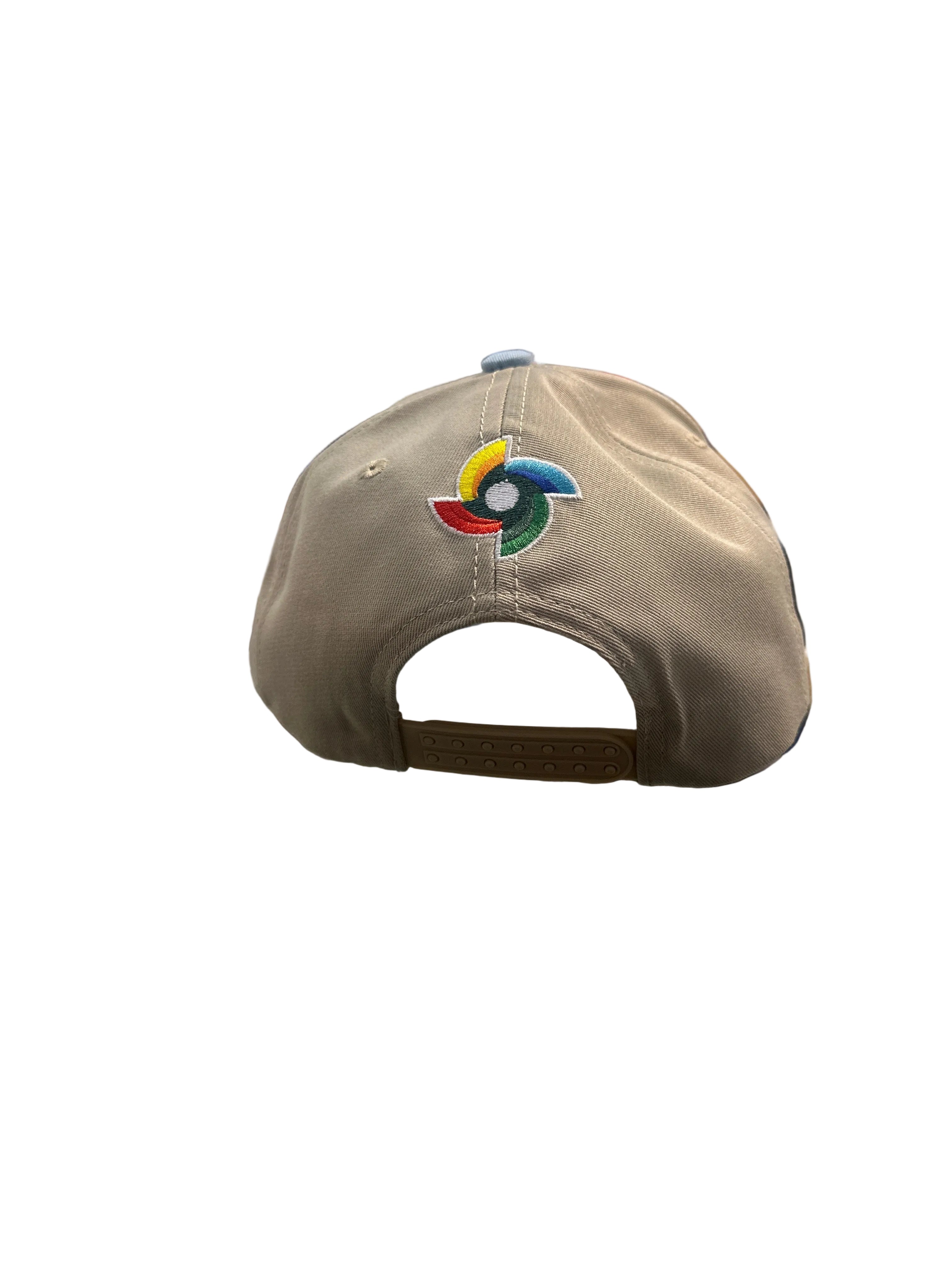 GORRA DE PUERTO RICO -
BEIGE CON AZUL CLARO (BABY BLUE).