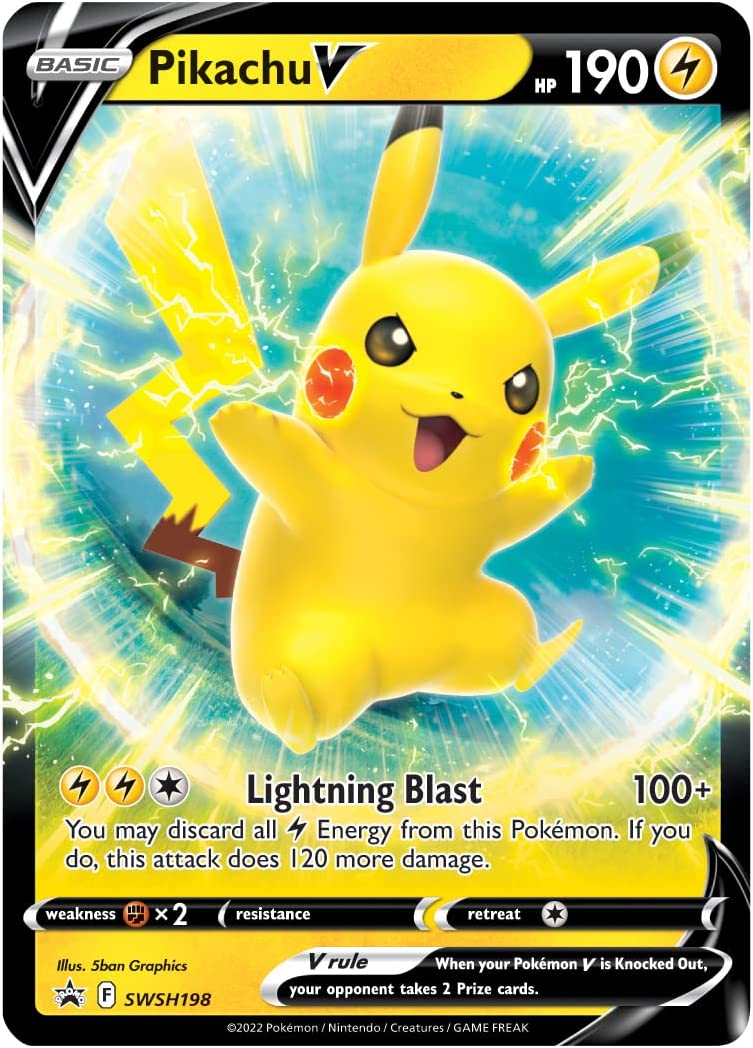 Caja de presentación de Pikachu V de Pokémon TCG (1 carta promocional foil y 3 paquetes de refuerzo)