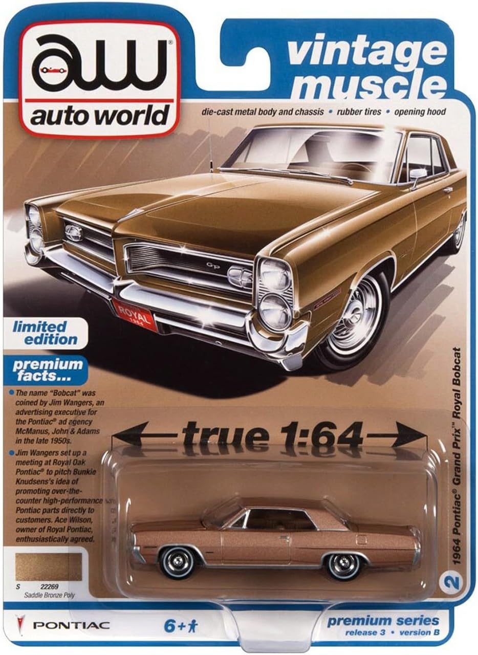 1/64 1964 PONTIAC GRAND PRIX ROYAL BOBCAT SADDLEBRONZE METALLIC - VINTAGE MUSCLE