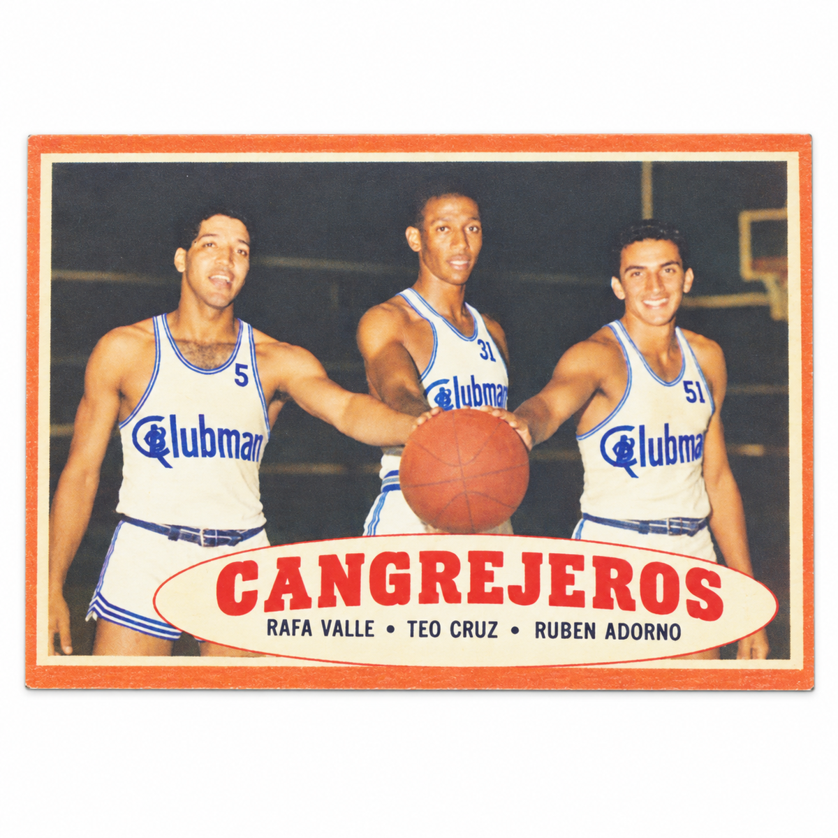 CANGREJEROS OF SANTURCE BASKETBALL TRADING CARD / TARJETA COLECCIONABLE CANGREJEROS DE SANTURCE RAFA VALLE, TEO CRUZ, RUBEN ADORNO