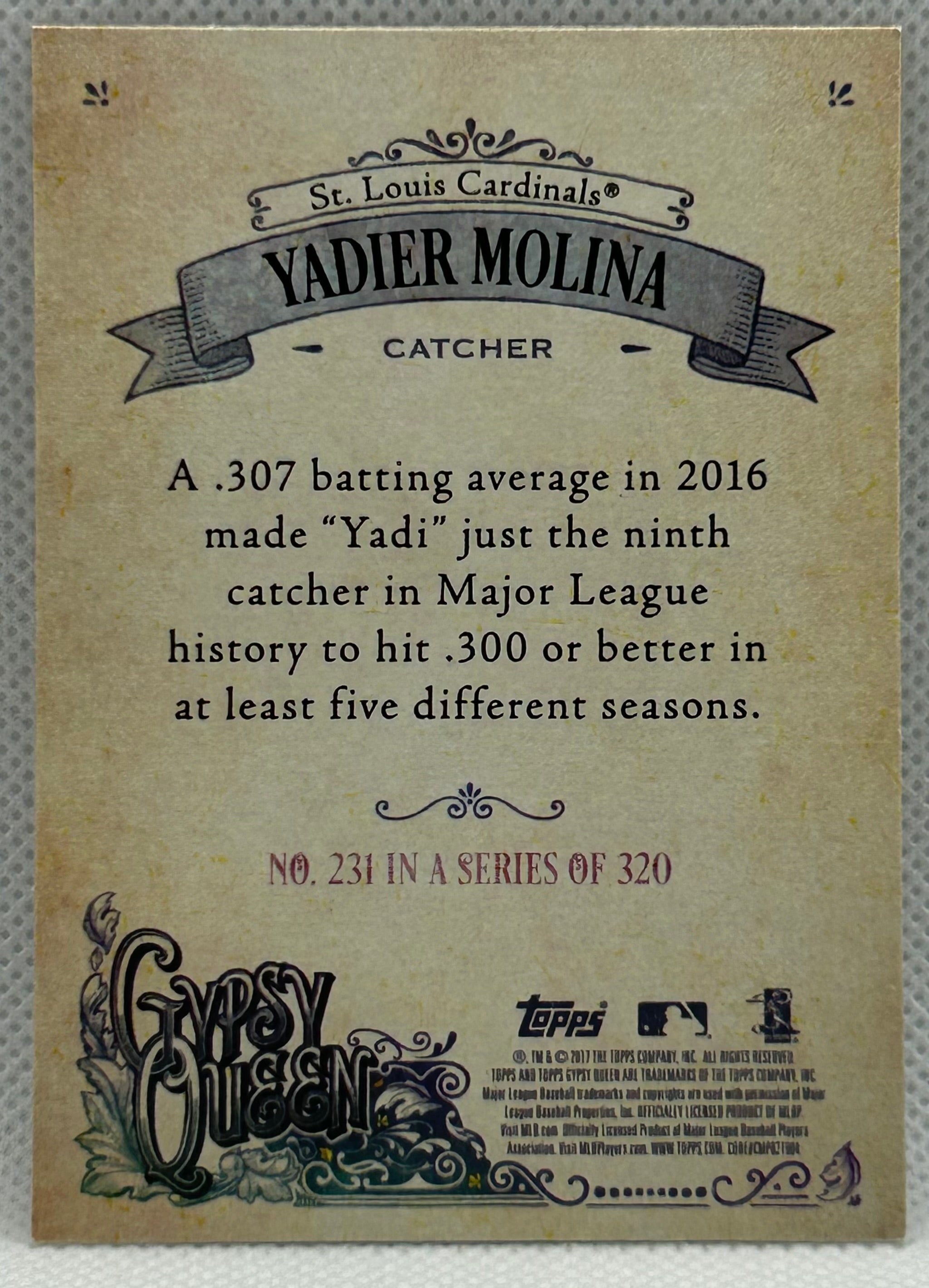 2017 TOPPS YADIER MOLINA #231 SERIES OF 320