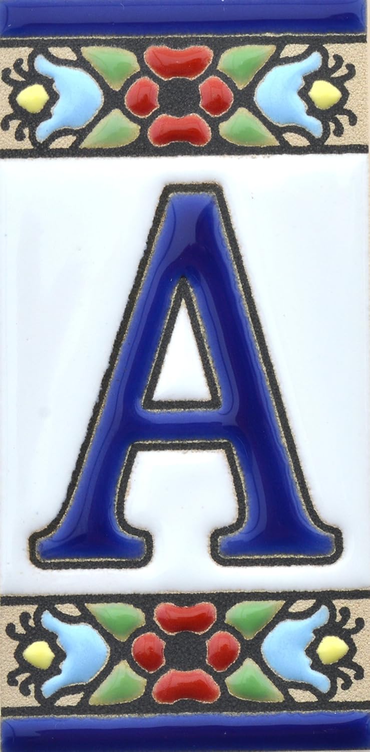 HOUSE LETTERS 3 INCH. “A” HAND PAINTED TILES - FOR ADRESSES, NAMES, NUMBERS FOR HOUSES.