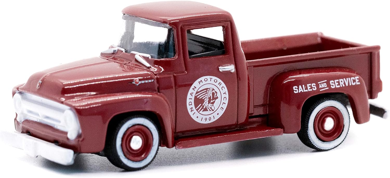 1/64 1954 FORD F-100 PICK UP TRUCK BURGUNDY "INDIAN MOTORCYCLE SALES & SERVICE" - BLUE COLLAR COLLECTION