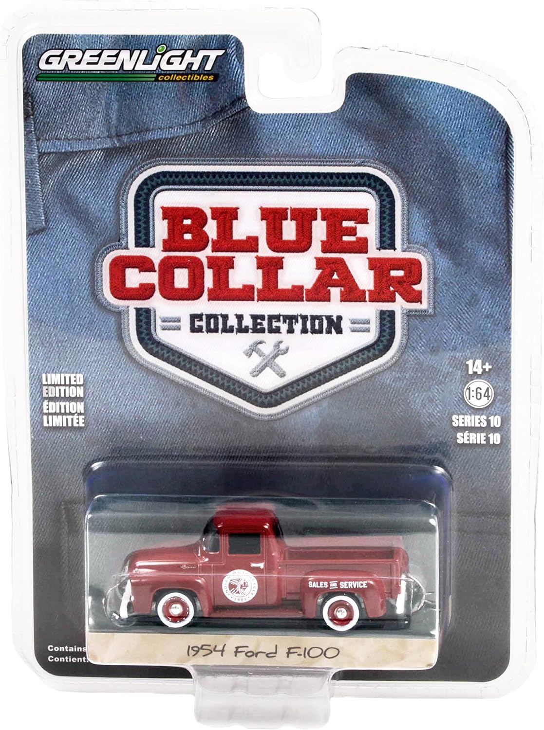 1/64 1954 FORD F-100 PICK UP TRUCK BURGUNDY "INDIAN MOTORCYCLE SALES & SERVICE" - BLUE COLLAR COLLECTION