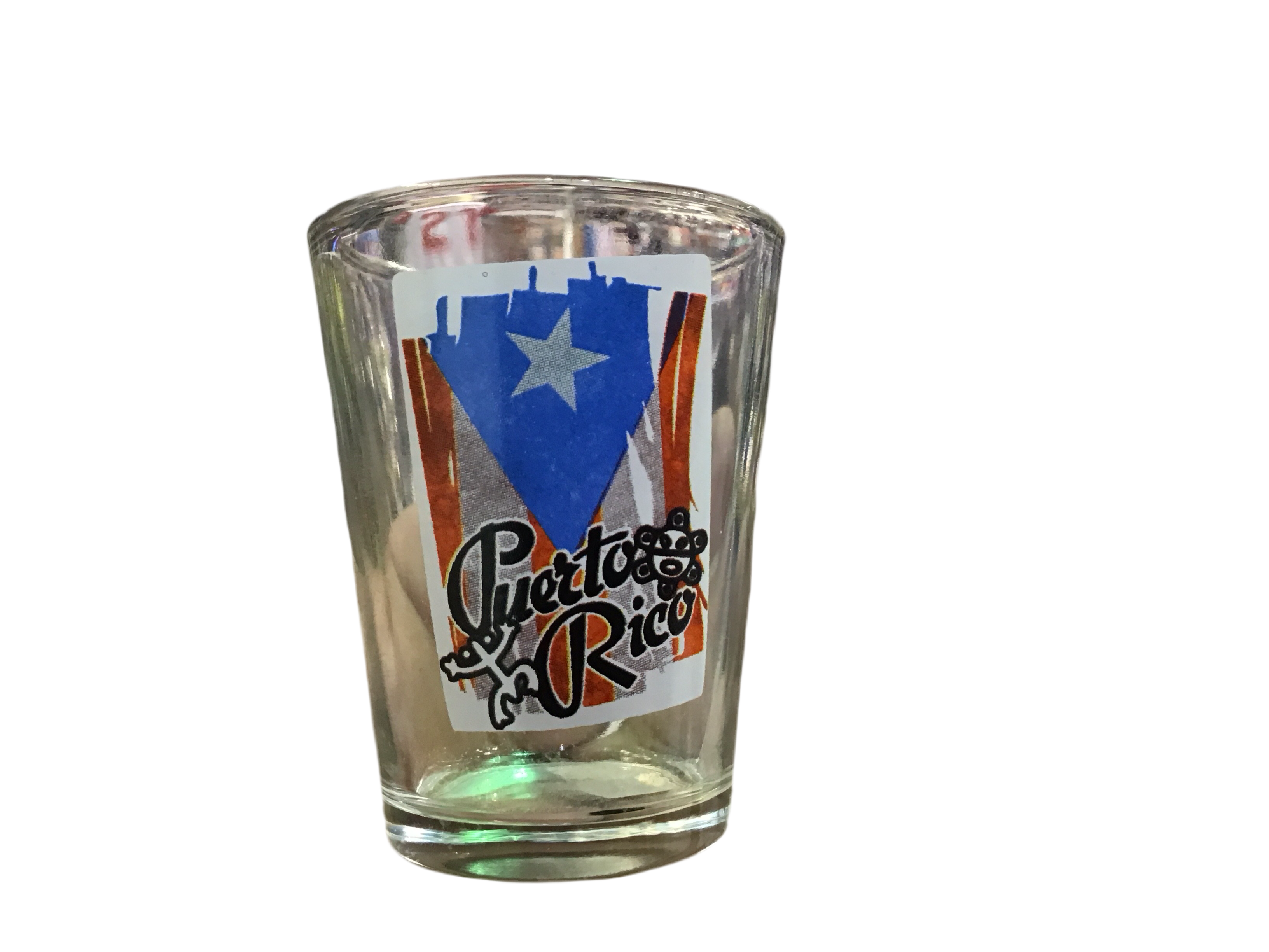 SHOT GLASS PUERTO RICO FLAG SOL Y COQUI TAINO