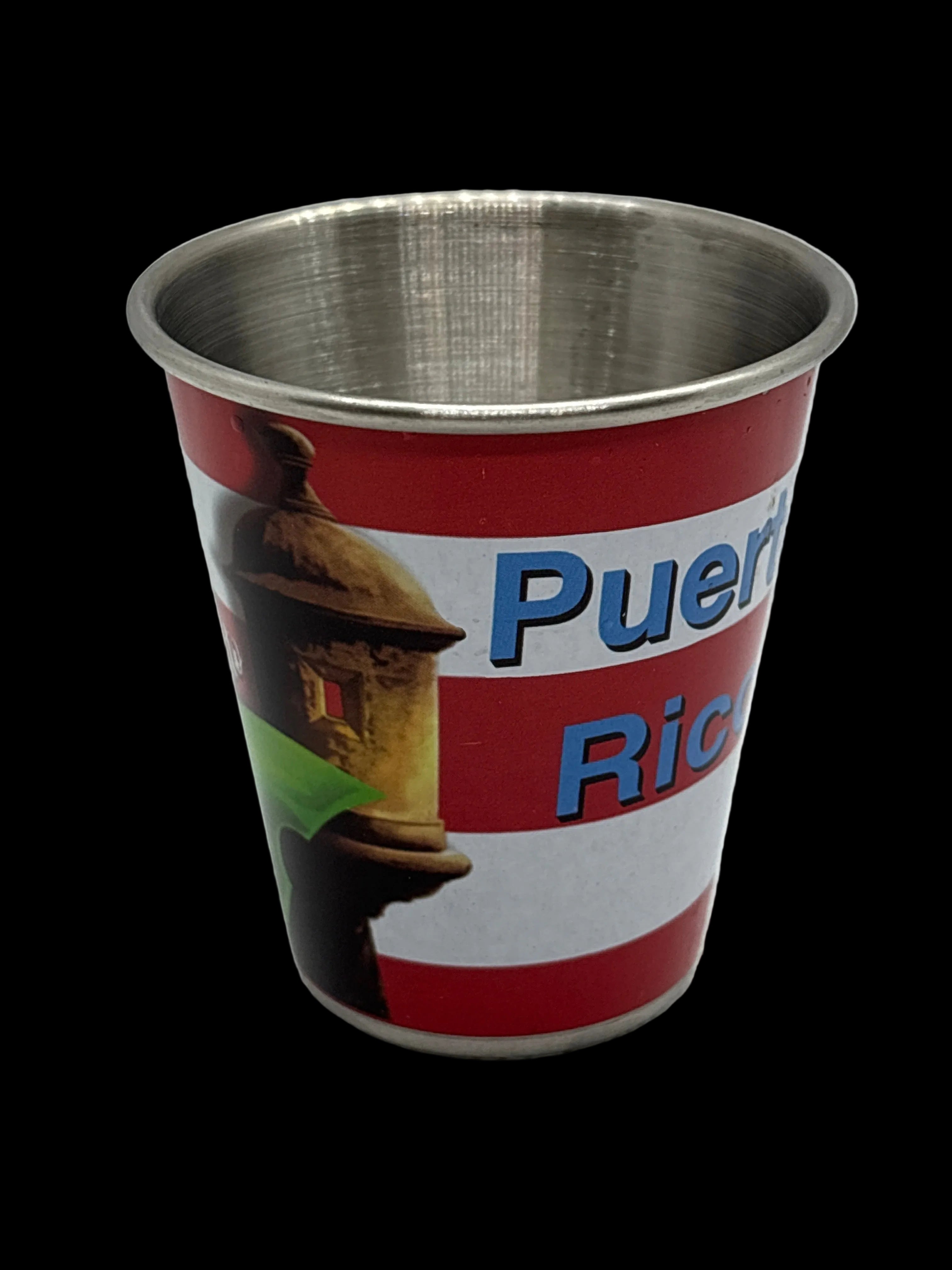 SHOT GLASS PUERTO RICO METAL - BANDERA & COQUI MORRO