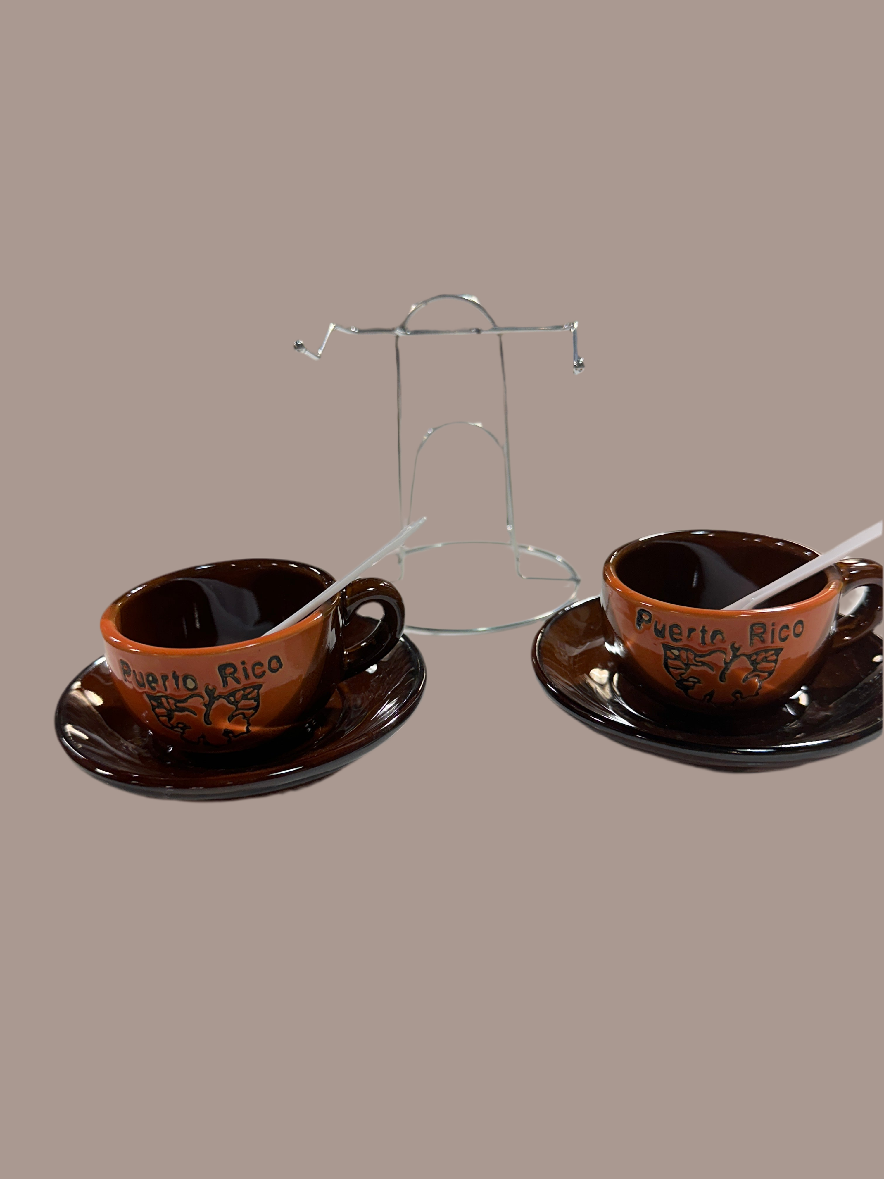 PUERTO RICO COFFEE SET (2 PLATES/2 MUGS /2 SPOONS W/RACK)