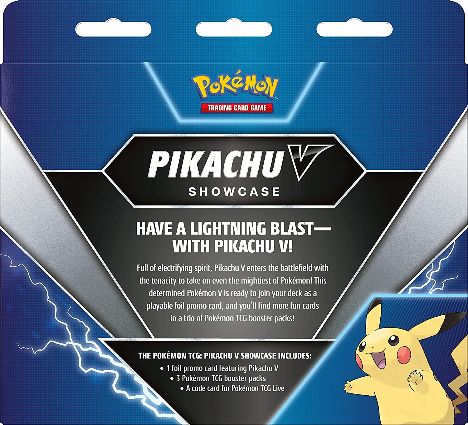 Caja de presentación de Pikachu V de Pokémon TCG (1 carta promocional foil y 3 paquetes de refuerzo)