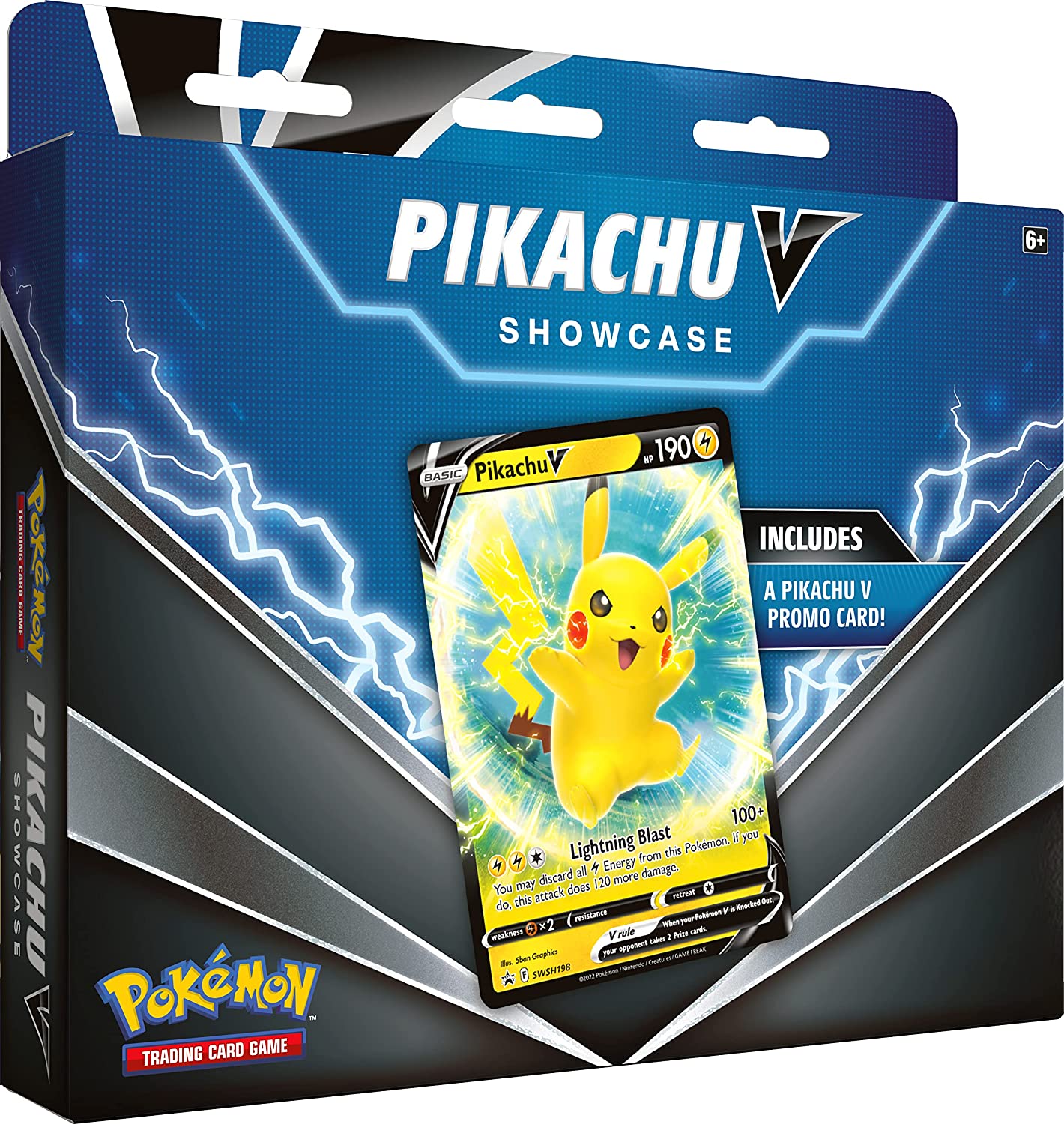 Caja de presentación de Pikachu V de Pokémon TCG (1 carta promocional foil y 3 paquetes de refuerzo)