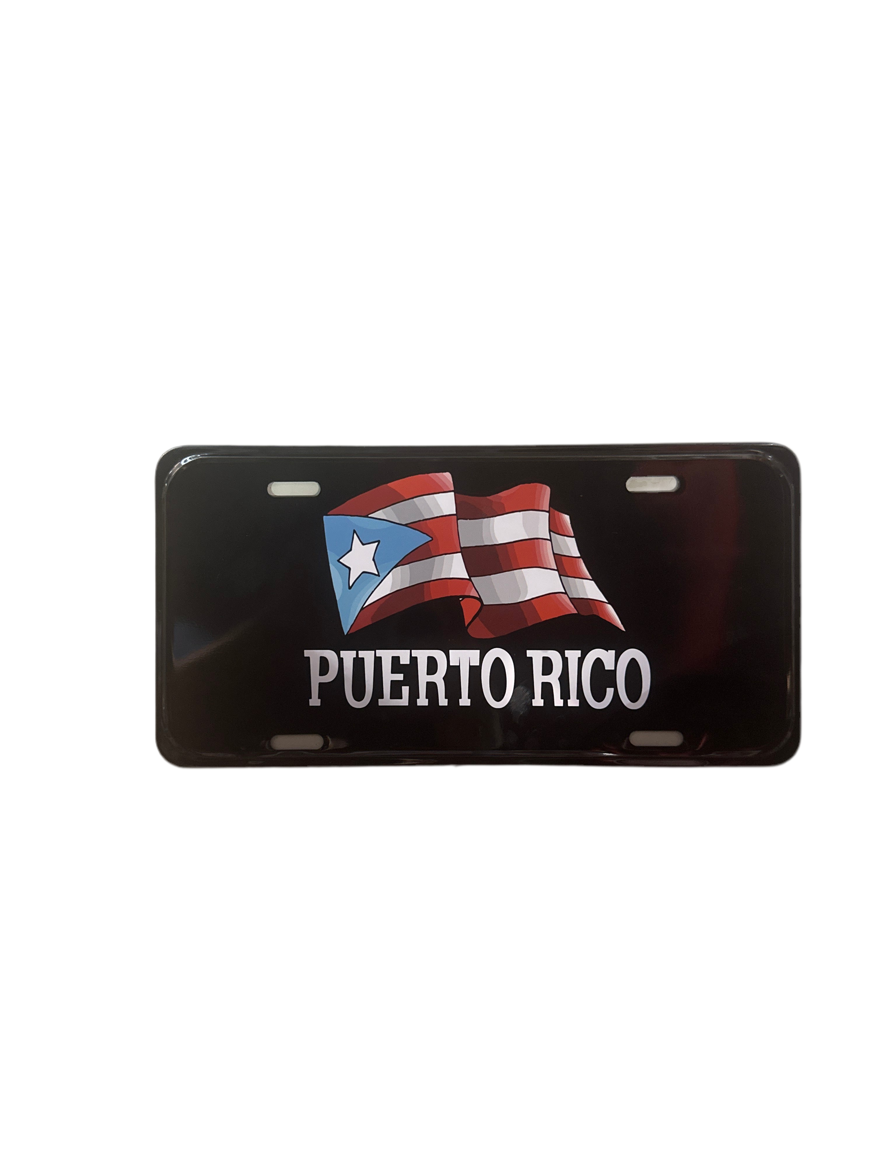 PUERTO RICO LICENSE PLATE WITH FLAG DESIDN - TABLILLA DE PUERTO RICO NEGRA CON BANDERA