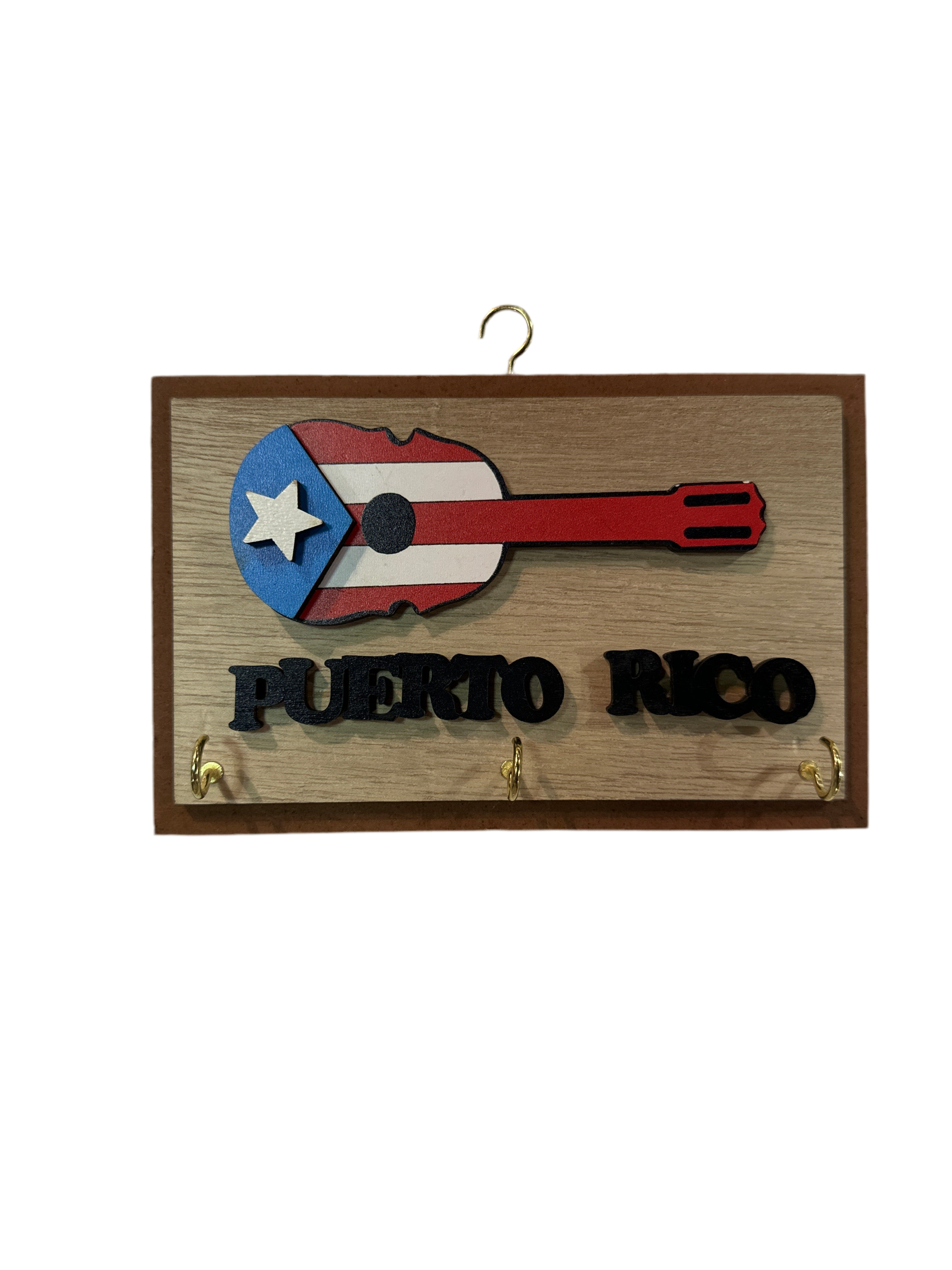 WOODEN KEY HOLDER CUATRO WITH PUERTO RICO FLAG