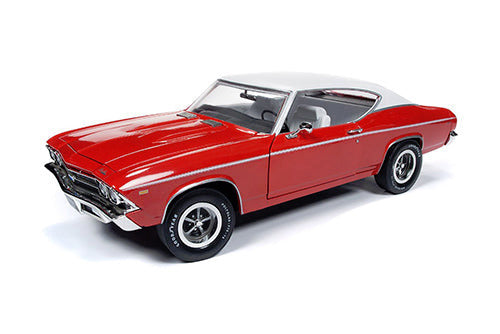 1/18 1969 CHEVY CHEVELLE COPO 427 RED W/WHITE TOP - AMERICAN MUSCLE