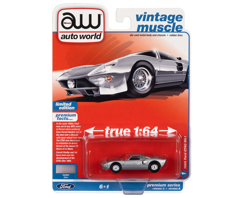 1/64 1965 FORD GT40 MK1 SILVER METALLIC - VINTAGE MUSCLE