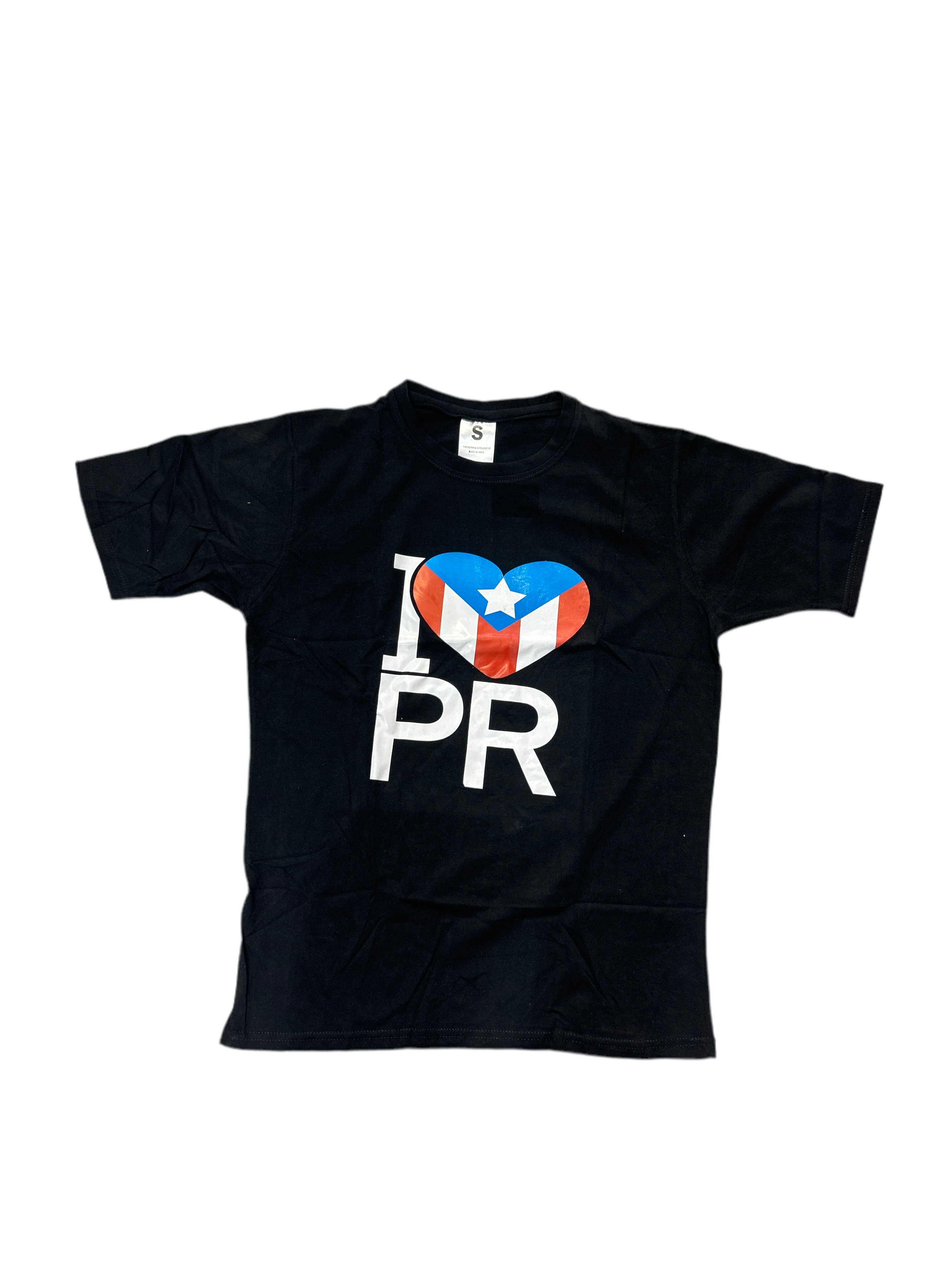 I LOVE PUERTO RICO HEART WITH FLAG DESIGN BLACK TSHIRT