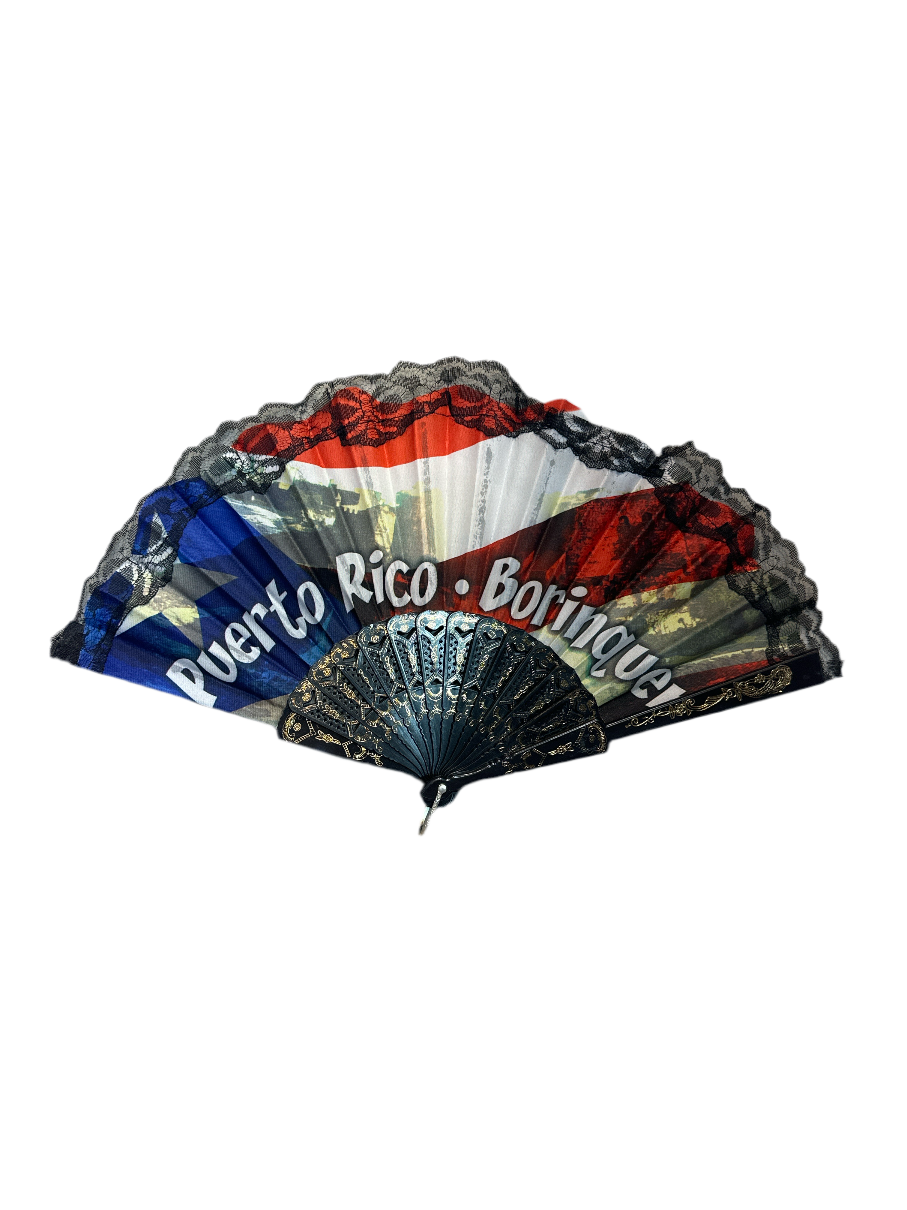 ABANICO DE MANO CON DISEÑO DE PUERTO RICO - PUERTO RICO HAND FAN