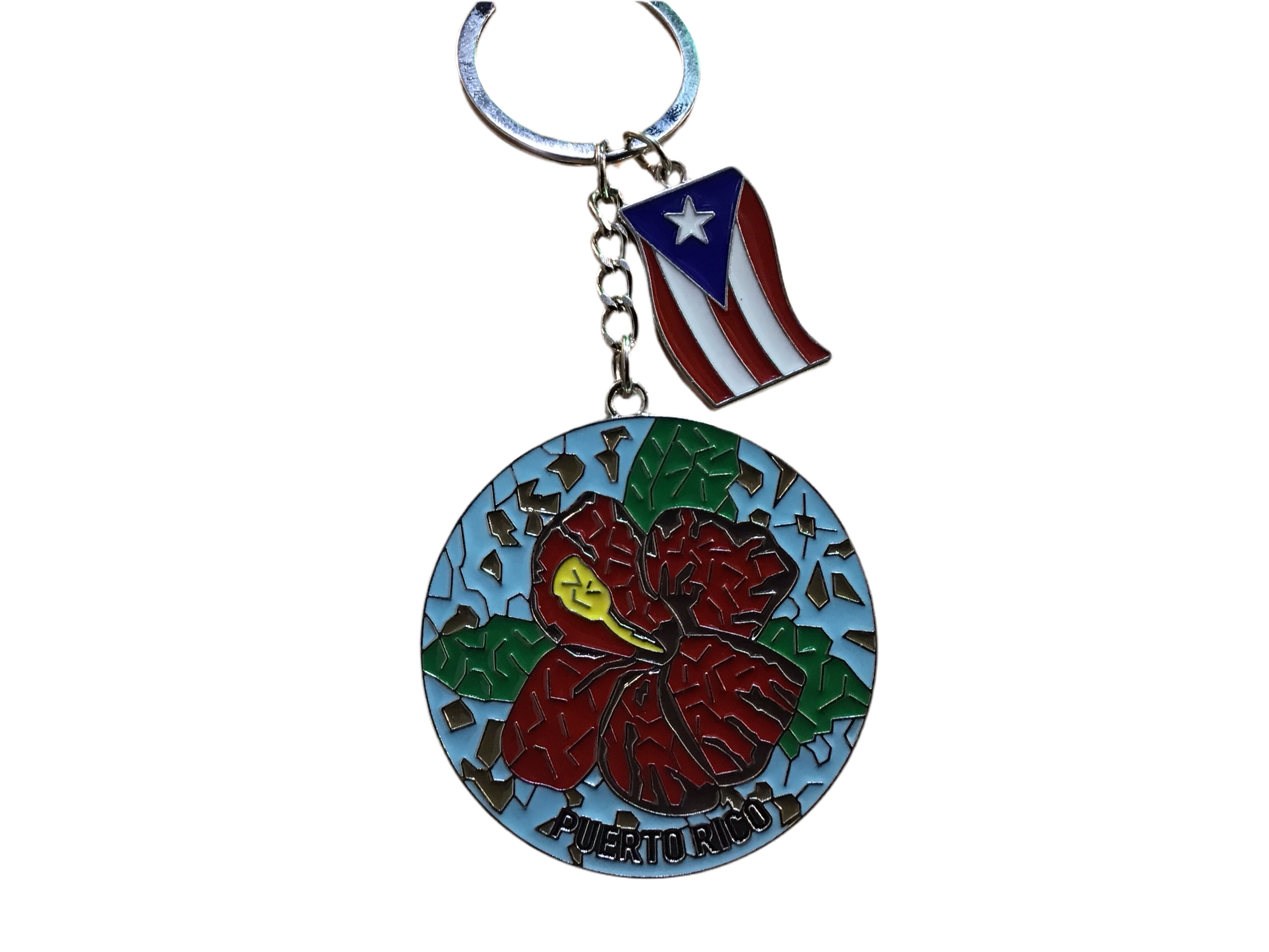 LLAVEROS DE METAL CON DISEÑO EN MOSAICOS DE PUERTO RICO- KEYCHAIN PUERTO RICO MOSAICOS