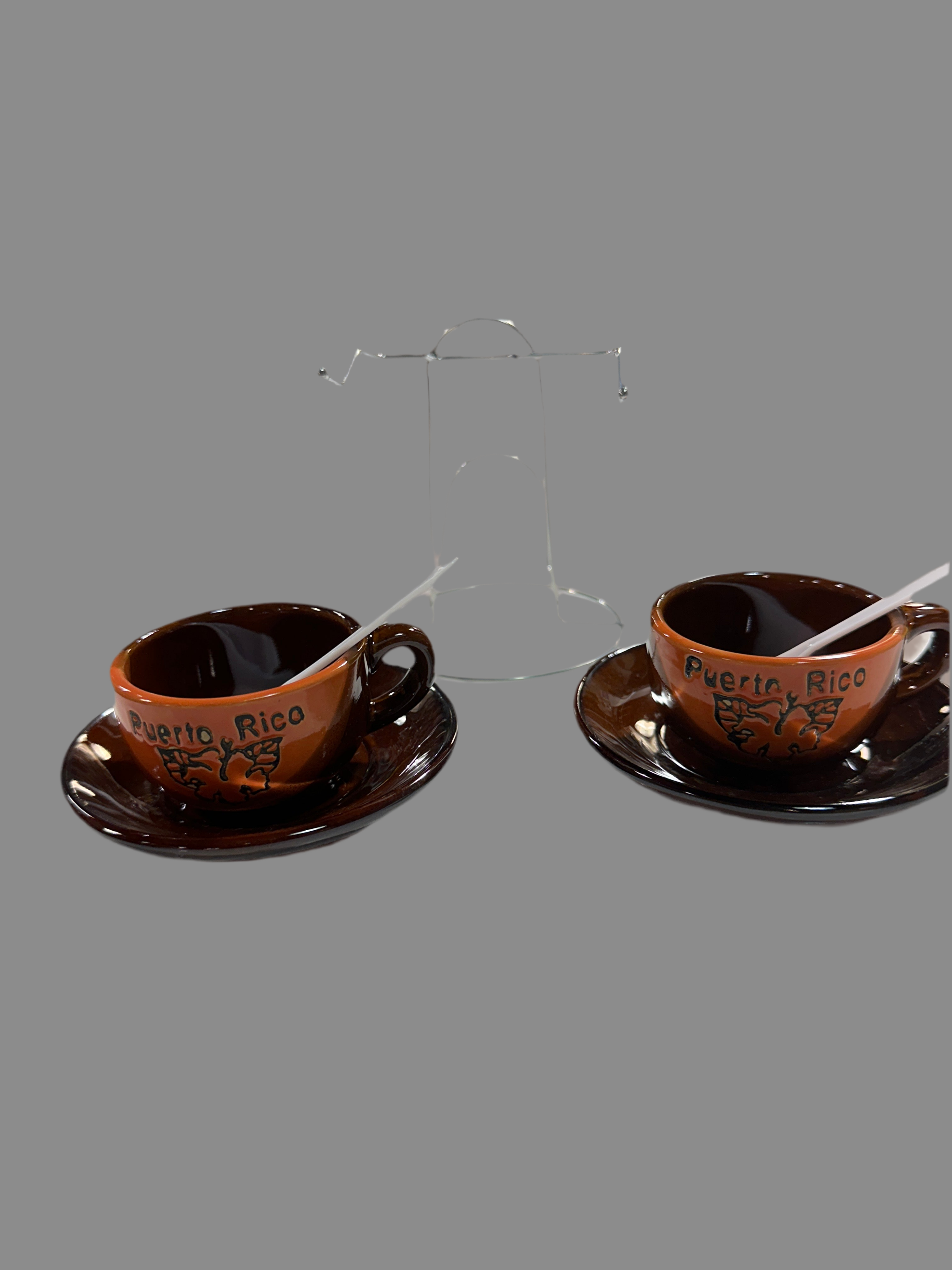 PUERTO RICO COFFEE SET (2 PLATES/2 MUGS /2 SPOONS W/RACK)