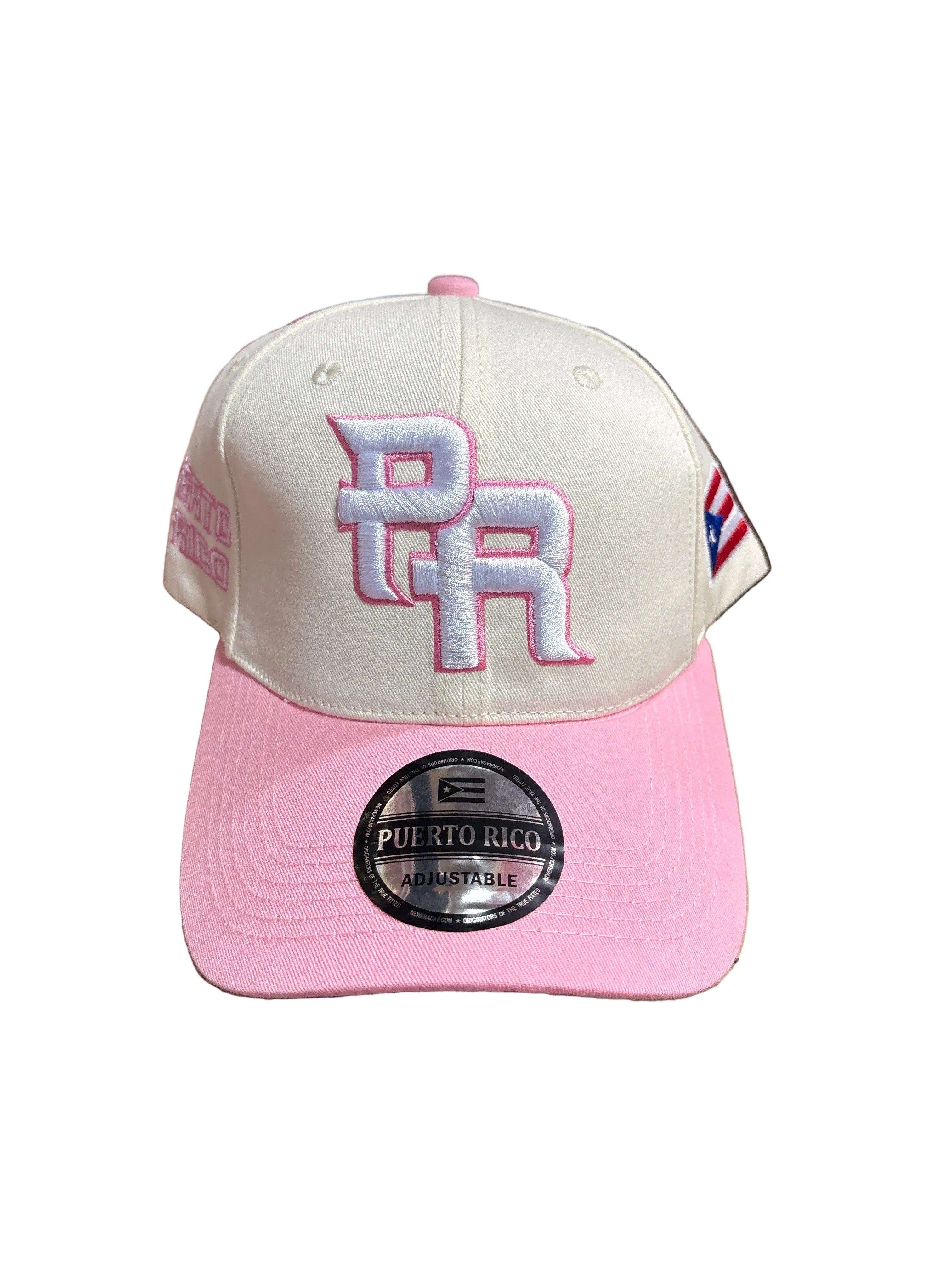 GORRA DE PUERTO RICO - LETRA COLOR BLANCO Y BORDE ROSA - BASEBALL CAP WHITE & PINK LETTER