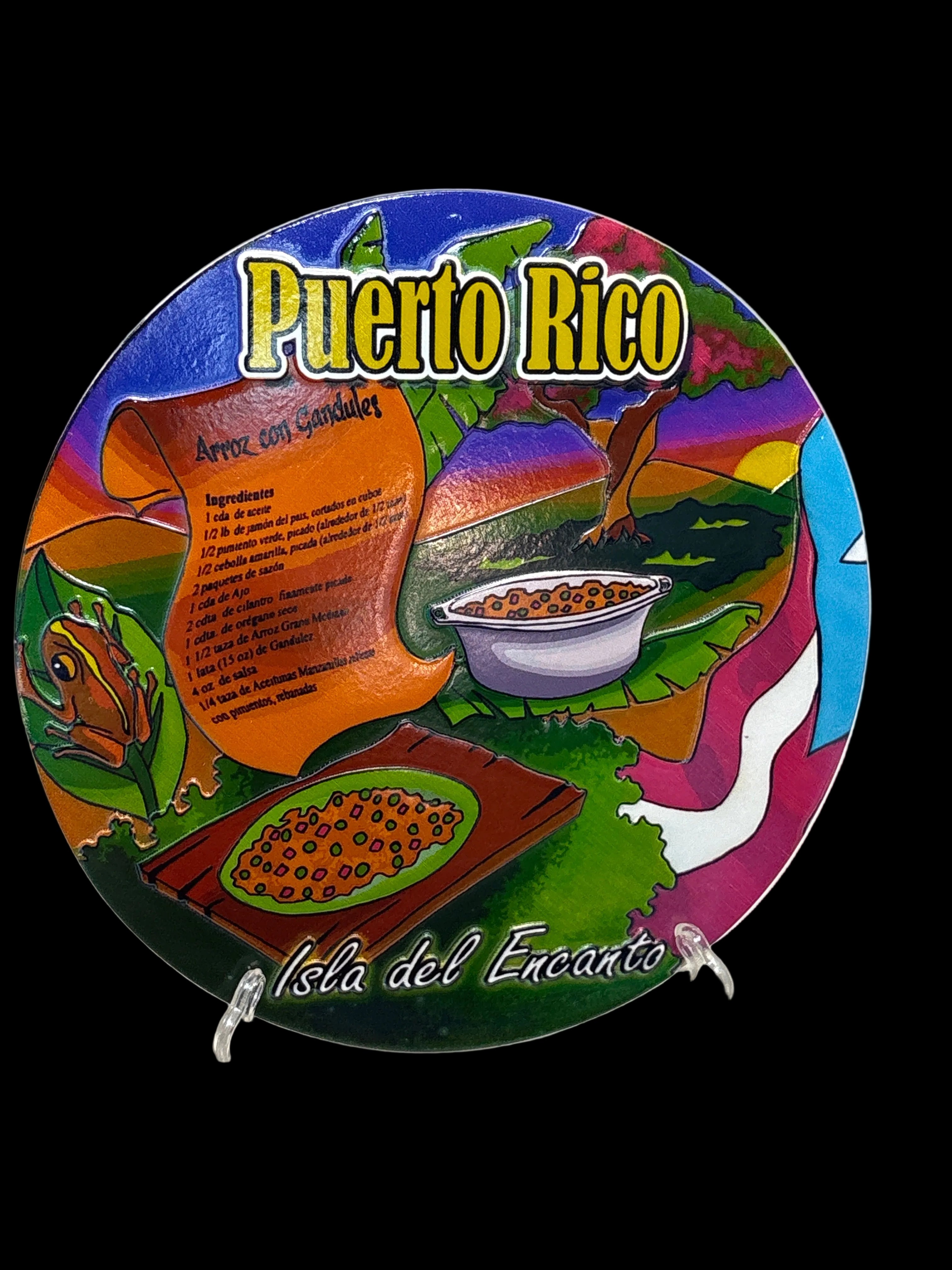 8” PUERTO RICO ARROZ CON GANDULES CERAMIC RECIPE WALL PLATE - PLACA DE PARED EN CERAMICA DE RECETA DE ARROZ CON GANDULES
