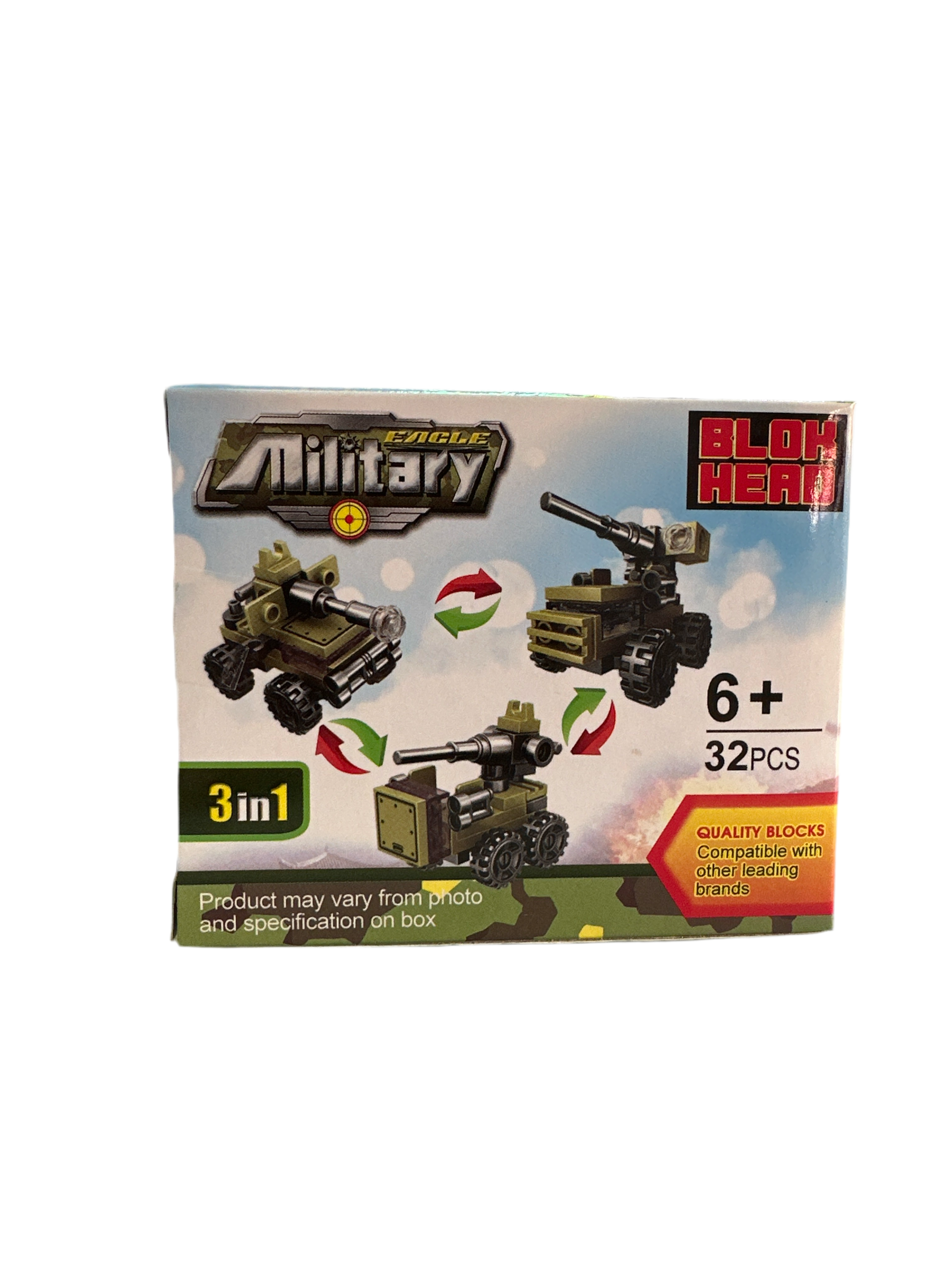SET LEGO 3 EN 1 DE 32 PIEZAS CON CABEZA DE BLOQUE MILITAR DE ÁGUILA