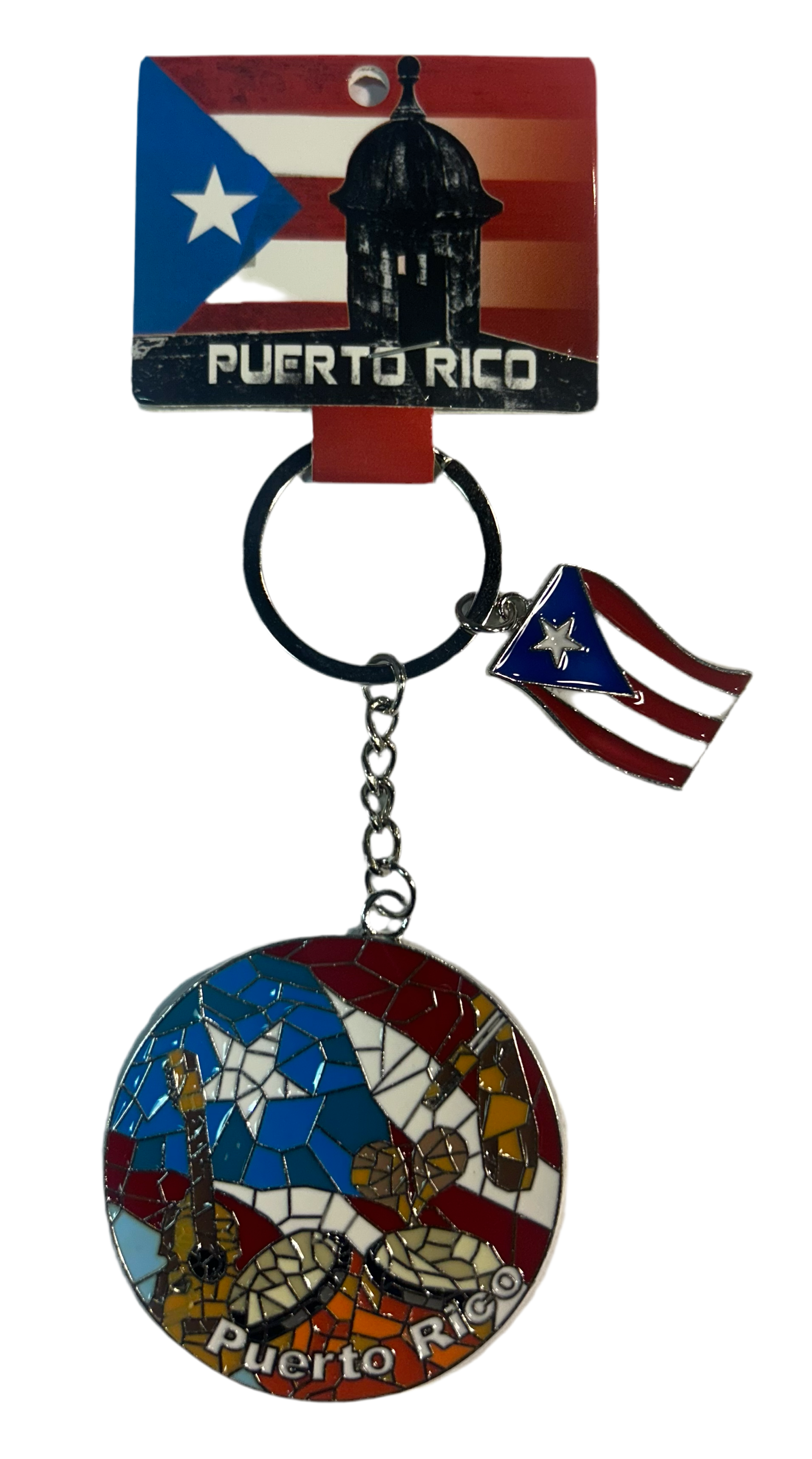 LLAVEROS DE METAL CON DISEÑO EN MOSAICOS DE PUERTO RICO- KEYCHAIN PUERTO RICO MOSAICOS